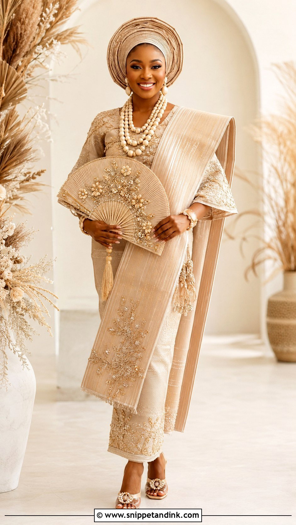 Champagne Yoruba Bride Attire - Snippet and Ink - 25 Yoruba Traditional Wedding Attire for Bride Ideas