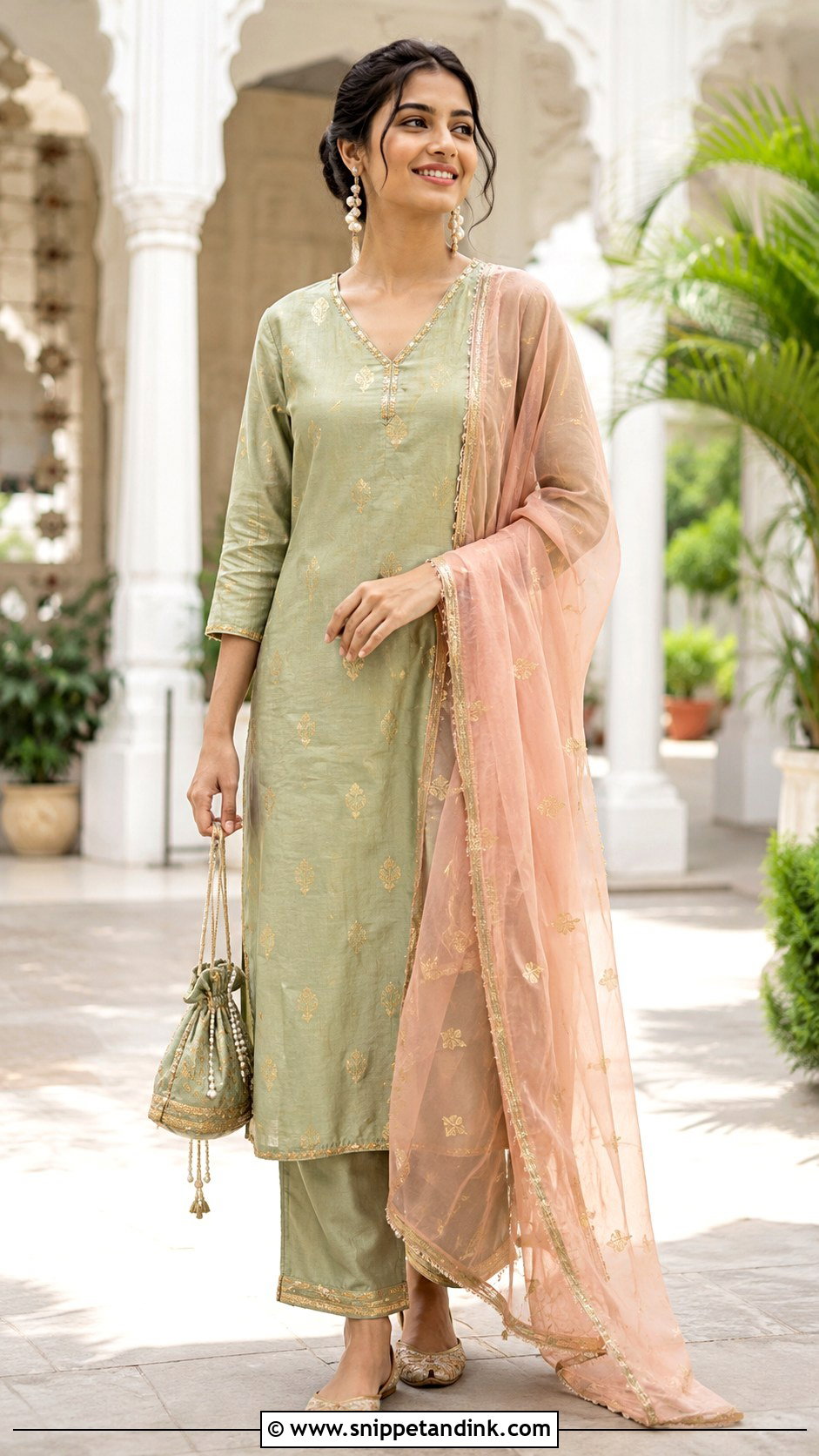 Chanderi Kurti With Pants And Dupatta - Snippet and Ink - 20 Wedding Kurti Ideas