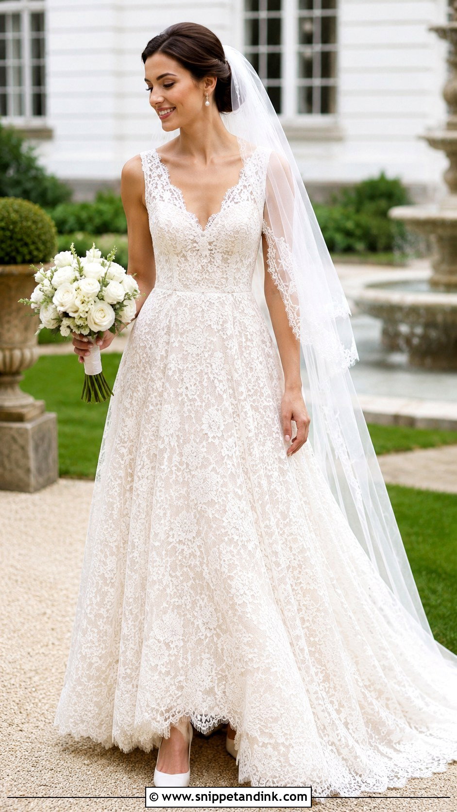 Chantilly Lace A Line Wedding Dress - Snippet and Ink - 20 Elegant Romantic Wedding Dresses