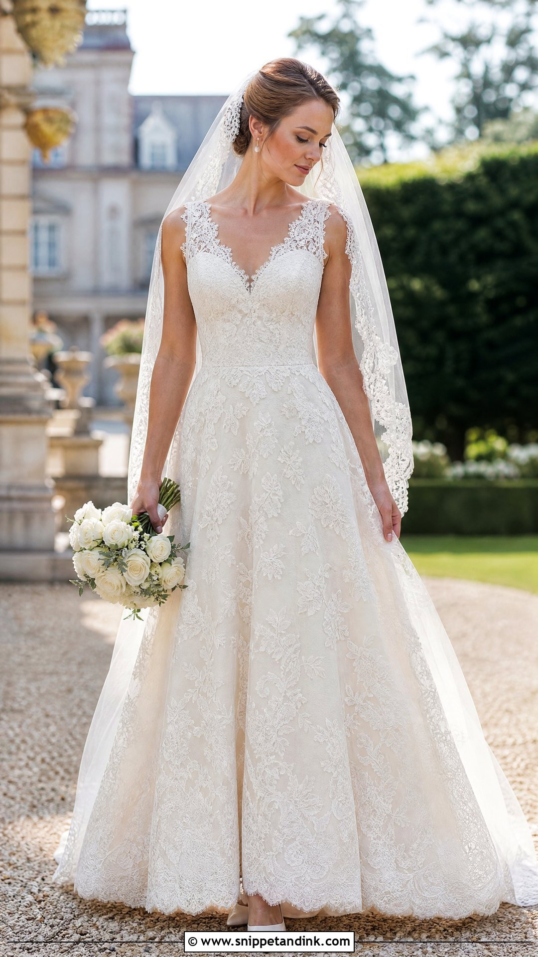 Chantilly Lace A Line Wedding Dress - Snippet and Ink - 20 Wedding Lace Styles