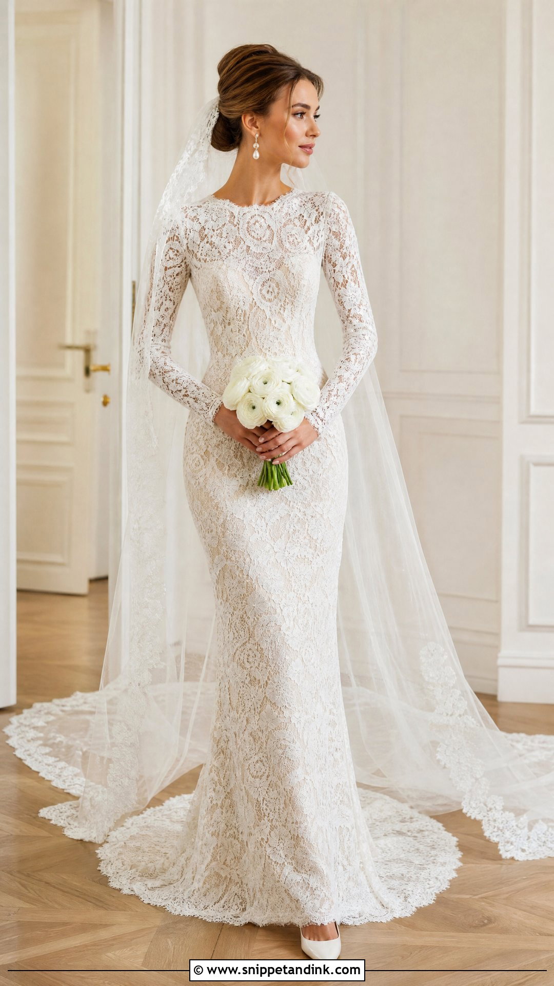 Chantilly Lace Fitted Wedding Dress With Sleeves - Snippet and Ink - 25 Fitted Lace Wedding Dress with Sleeves