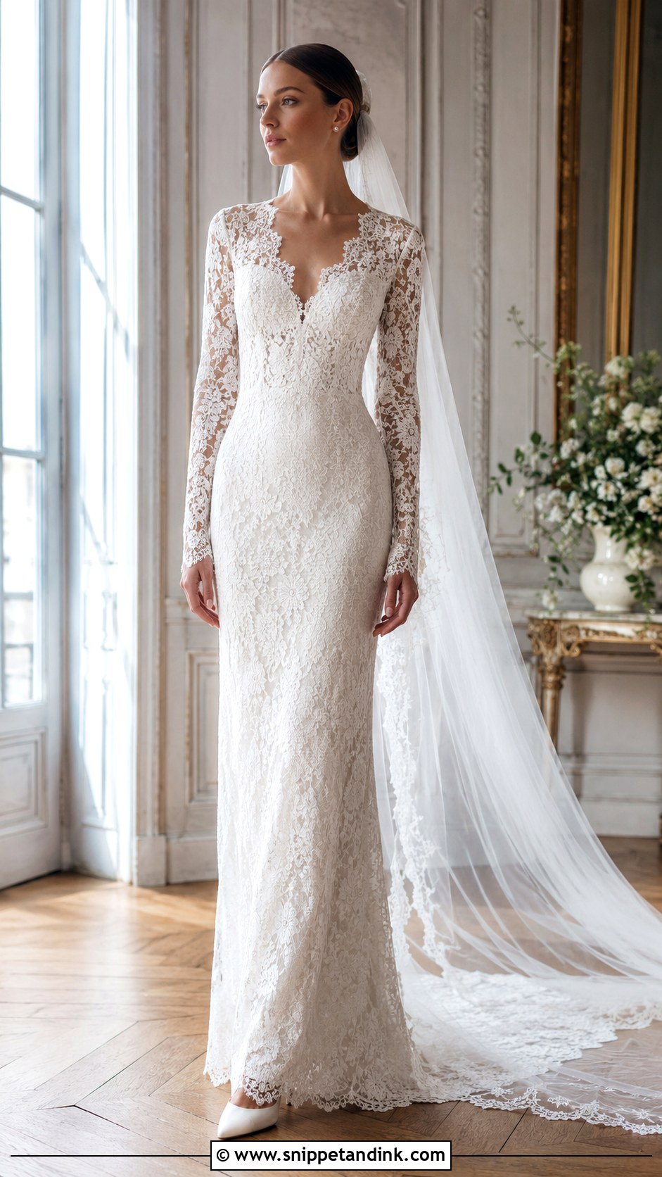 Chantilly Lace Long Sleeve Wedding Dress - Snippet and Ink - 20 Long Sleeved Lace Wedding Dress Ideas