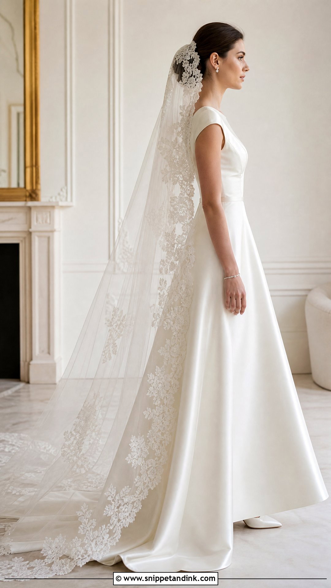 Chantilly Lace Mantilla Cathedral Veil With Silk Gown - Snippet and Ink - 20 Mantilla Cathedral Veil Ideas