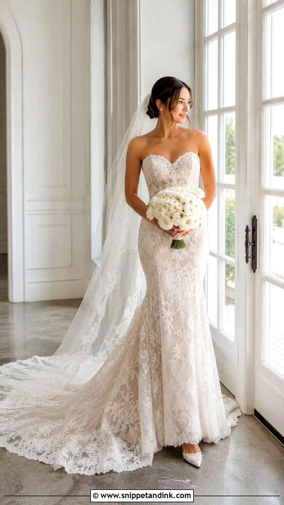 Chantilly Lace Strapless Wedding Dress - Snippet and Ink - 20 Fitted Strapless Lace Wedding Dress Ideas