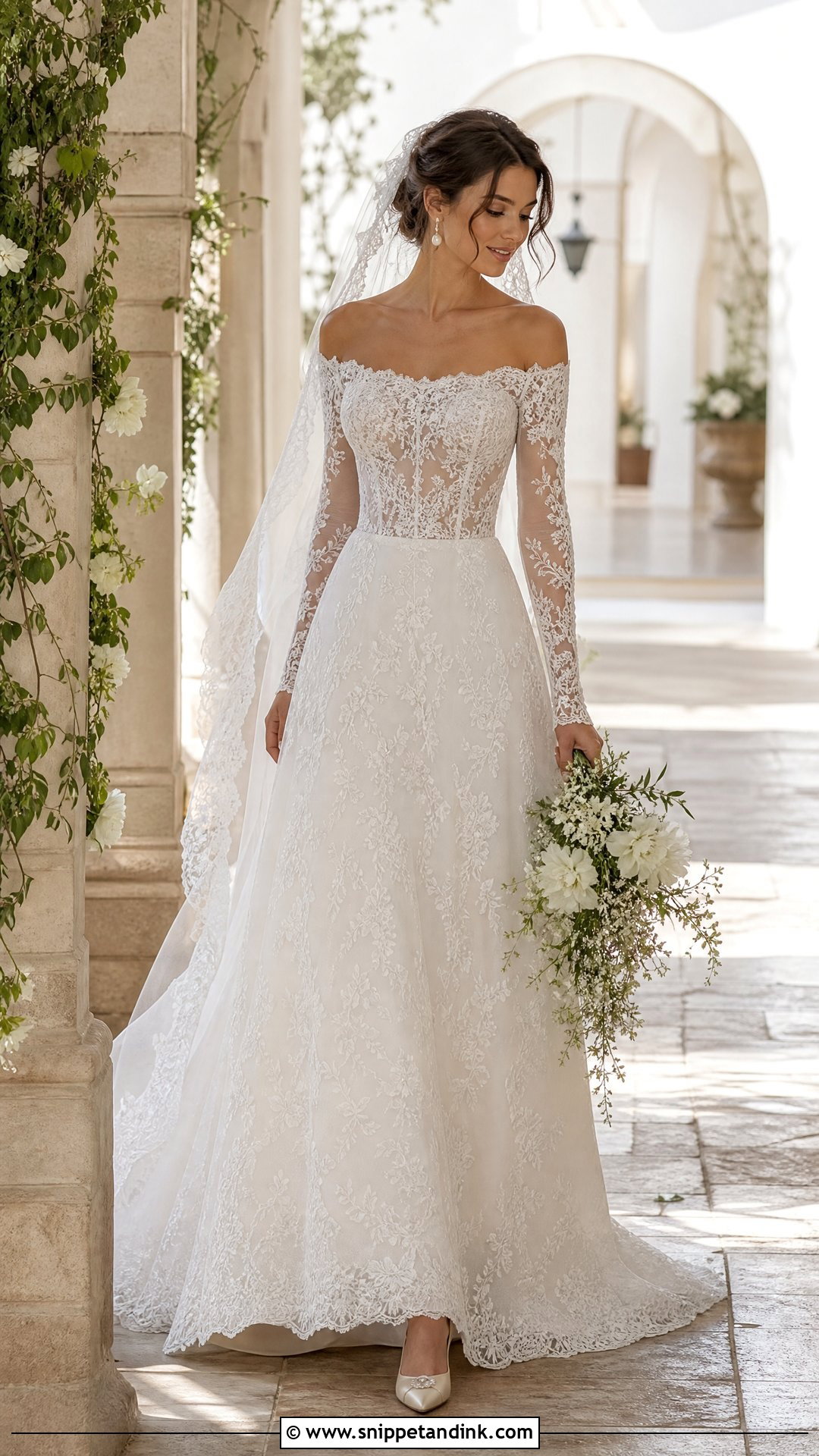Chantilly Lace Wedding Dress With Off Shoulder Sleeves - Snippet and Ink - 20 Wedding Dress with Sleeves Off Shoulder
