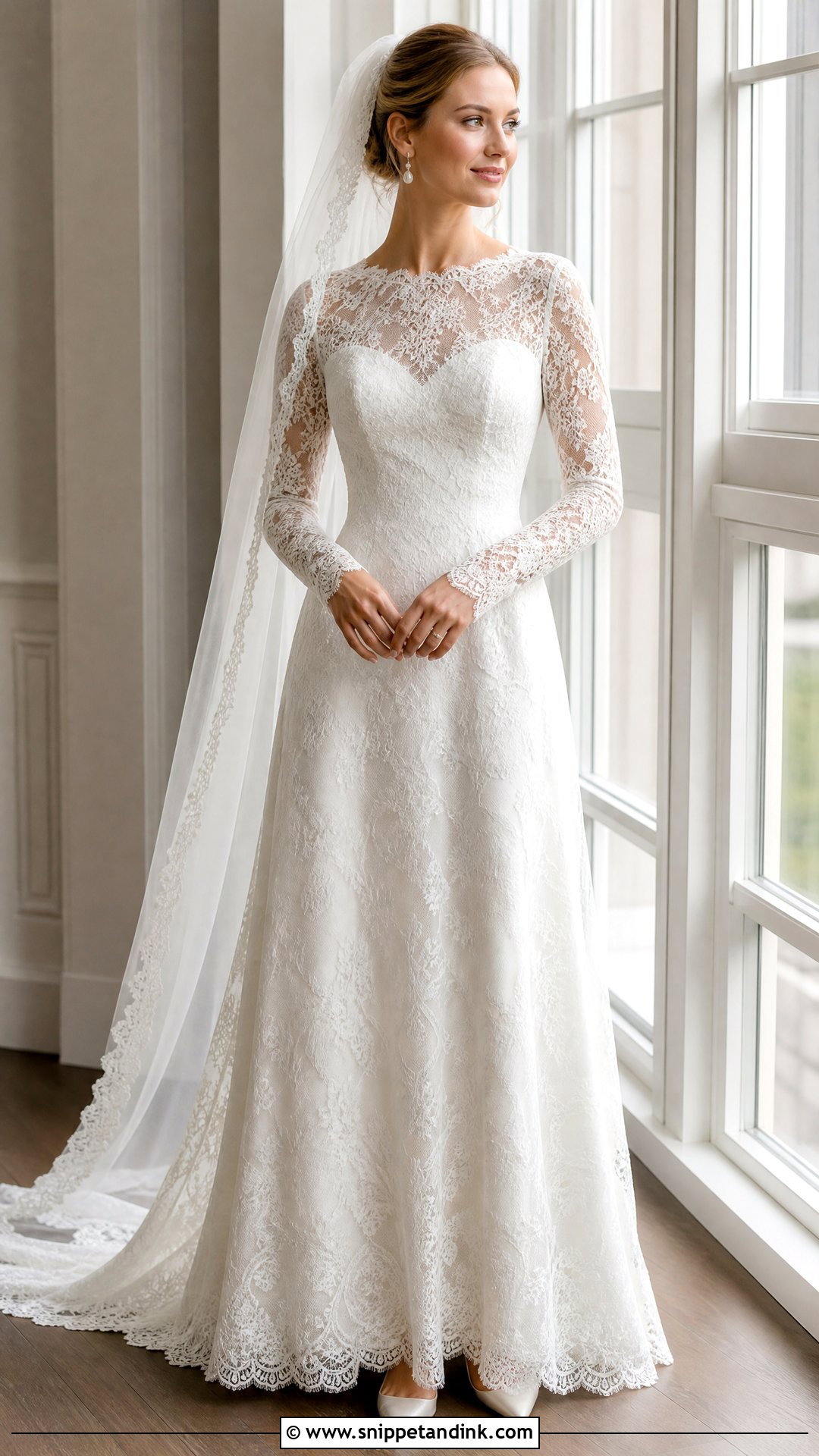 Chantilly Lace Wedding Dress With Sheer Long Sleeves - Snippet and Ink - 20 Vintage Lace Wedding Dress with Sleeves