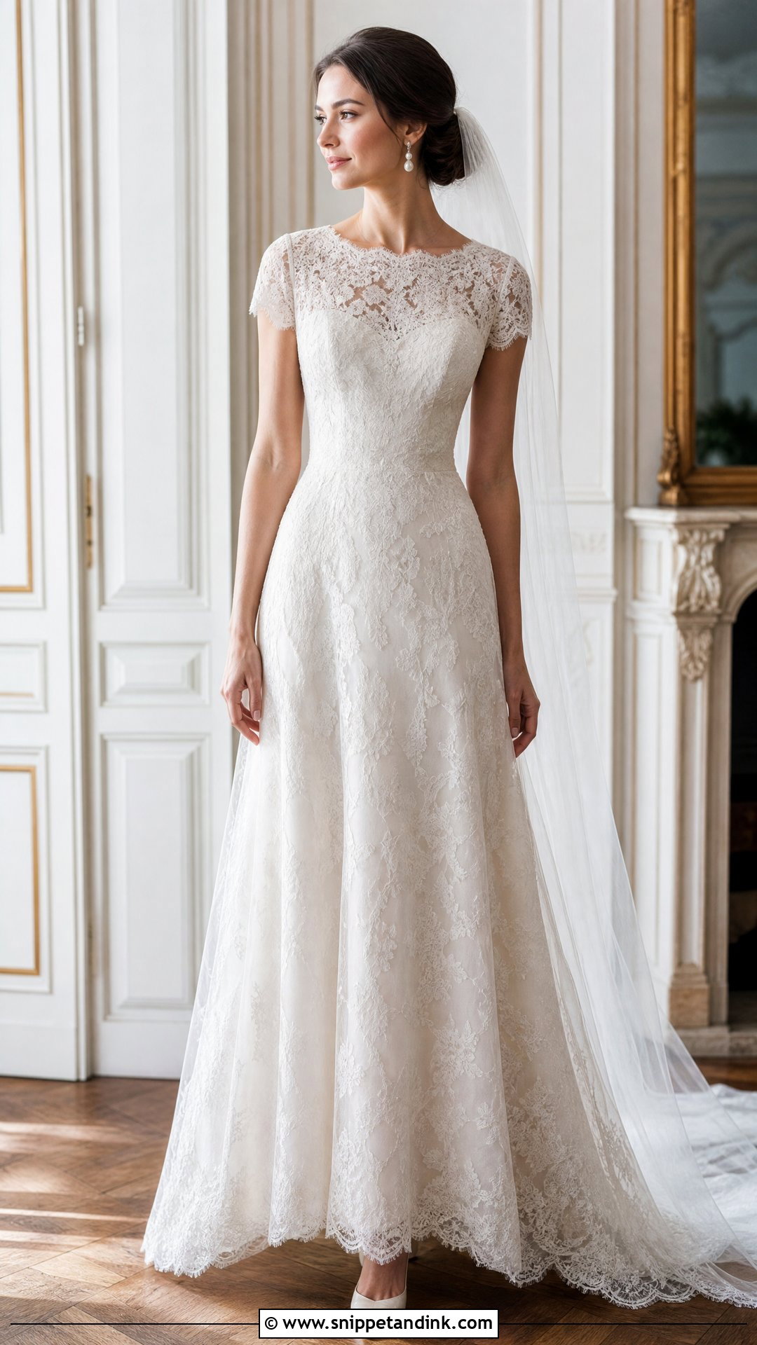 Chantilly Short Sleeve Lace Wedding Dress - Snippet and Ink - 20 Short Sleeve Lace Wedding Dress Ideas