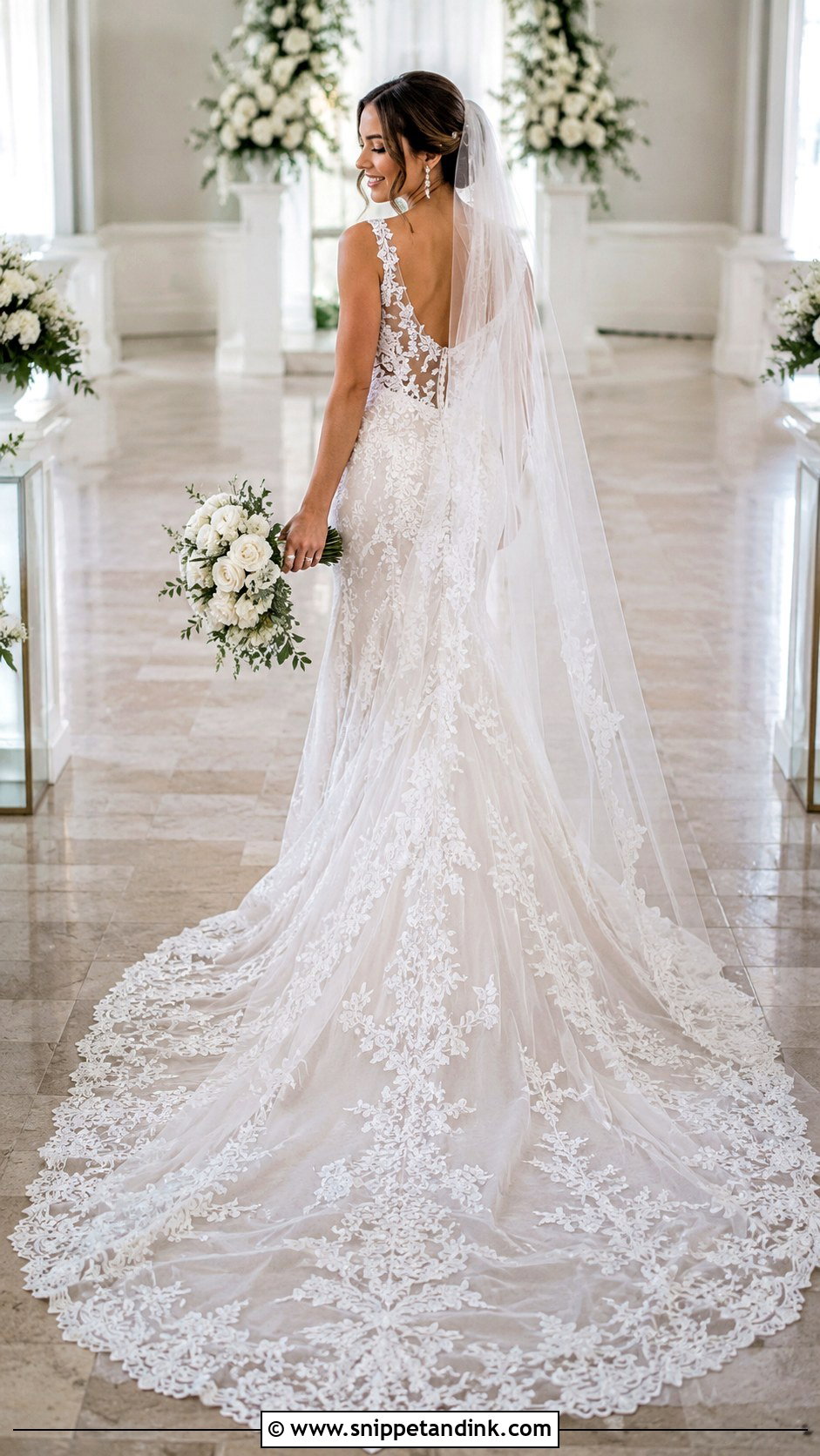 Chapel Train Flower Lace Wedding Dress - Snippet and Ink - 20 Flower Lace Wedding Dress Ideas