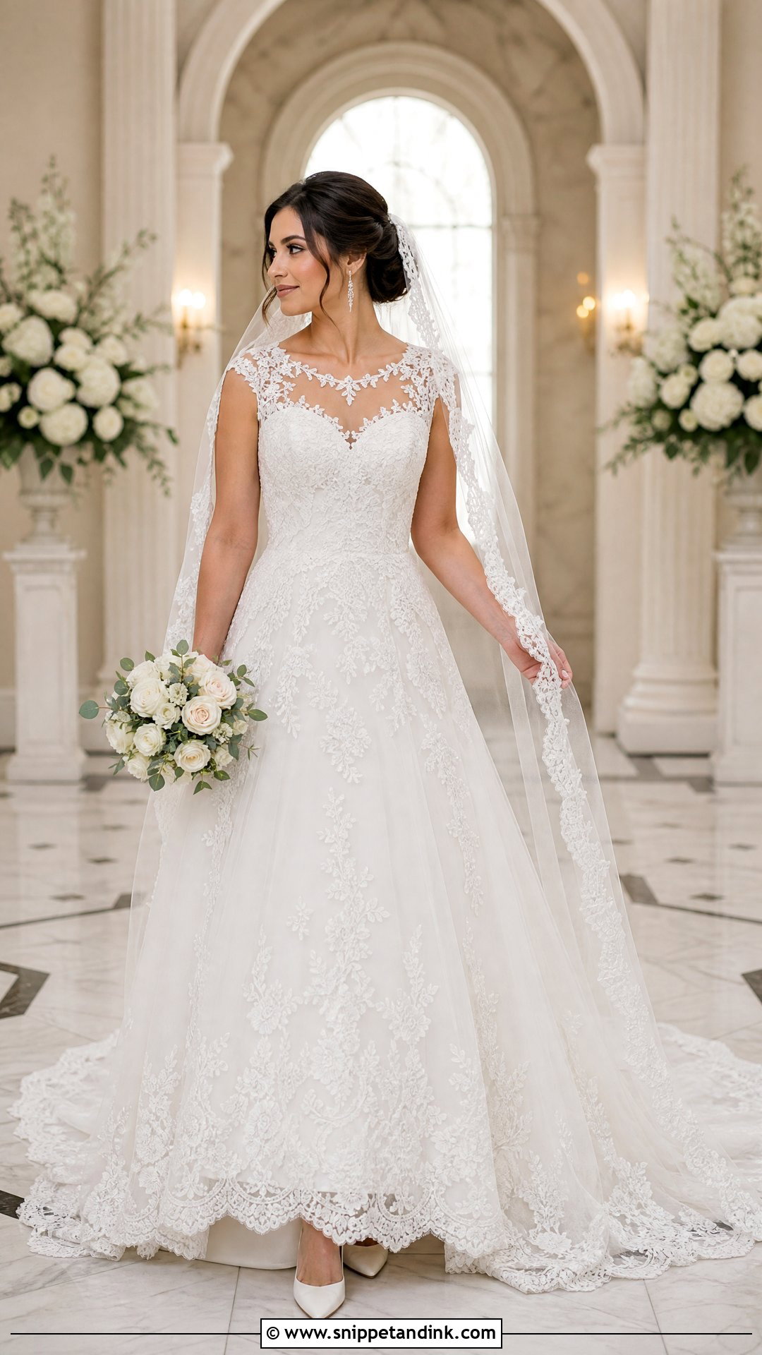 Chapel Train Lace Wedding Dress - Snippet and Ink - 25 Bridal Train Ideas