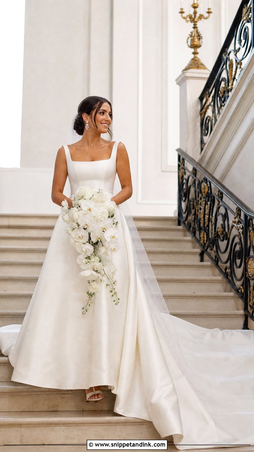 Chapel Train Square Neck A Line Wedding Dress - Snippet and Ink - 20 Square Neck Wedding Dress Aline Ideas