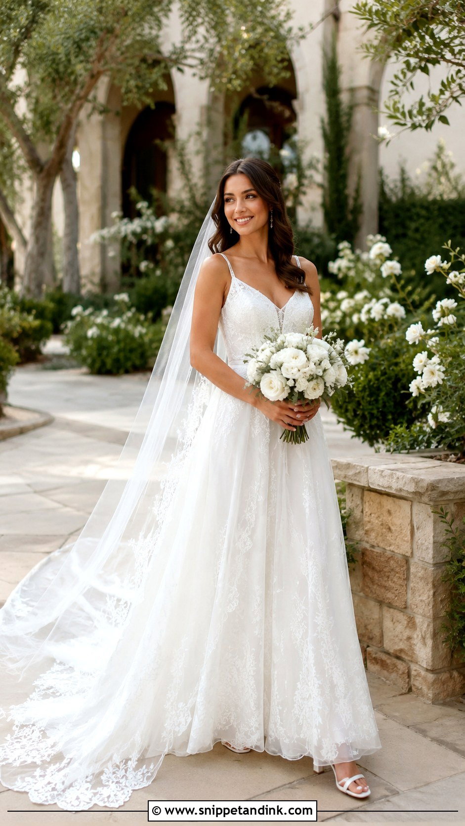 Chapel Veil With A Line Wedding Dress - Snippet and Ink - 20 Long Veils