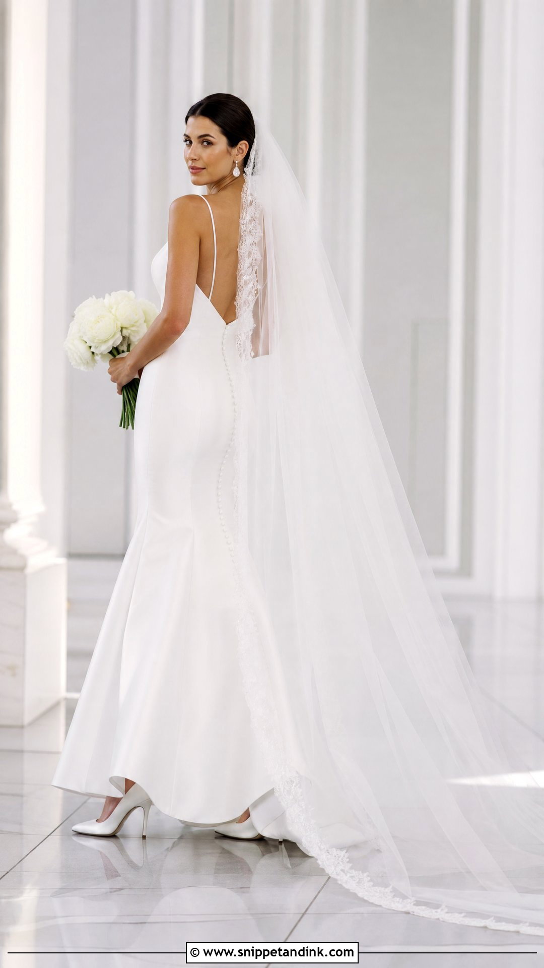Chapel Veil With Fit And Flare Wedding Dress - Snippet and Ink - 20 Veil Style Ideas