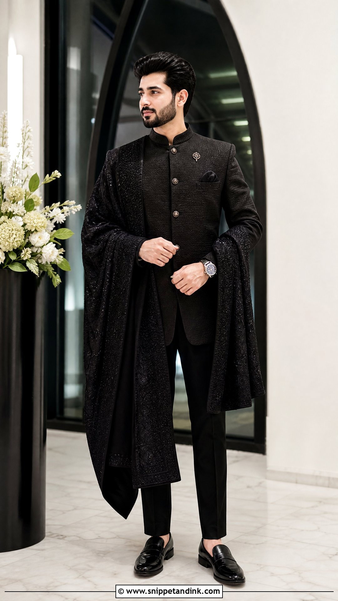 Charcoal Bandhgala And Black Trousers Outfit - Snippet and Ink - 20 Virat Kohli Wedding Dress Ideas