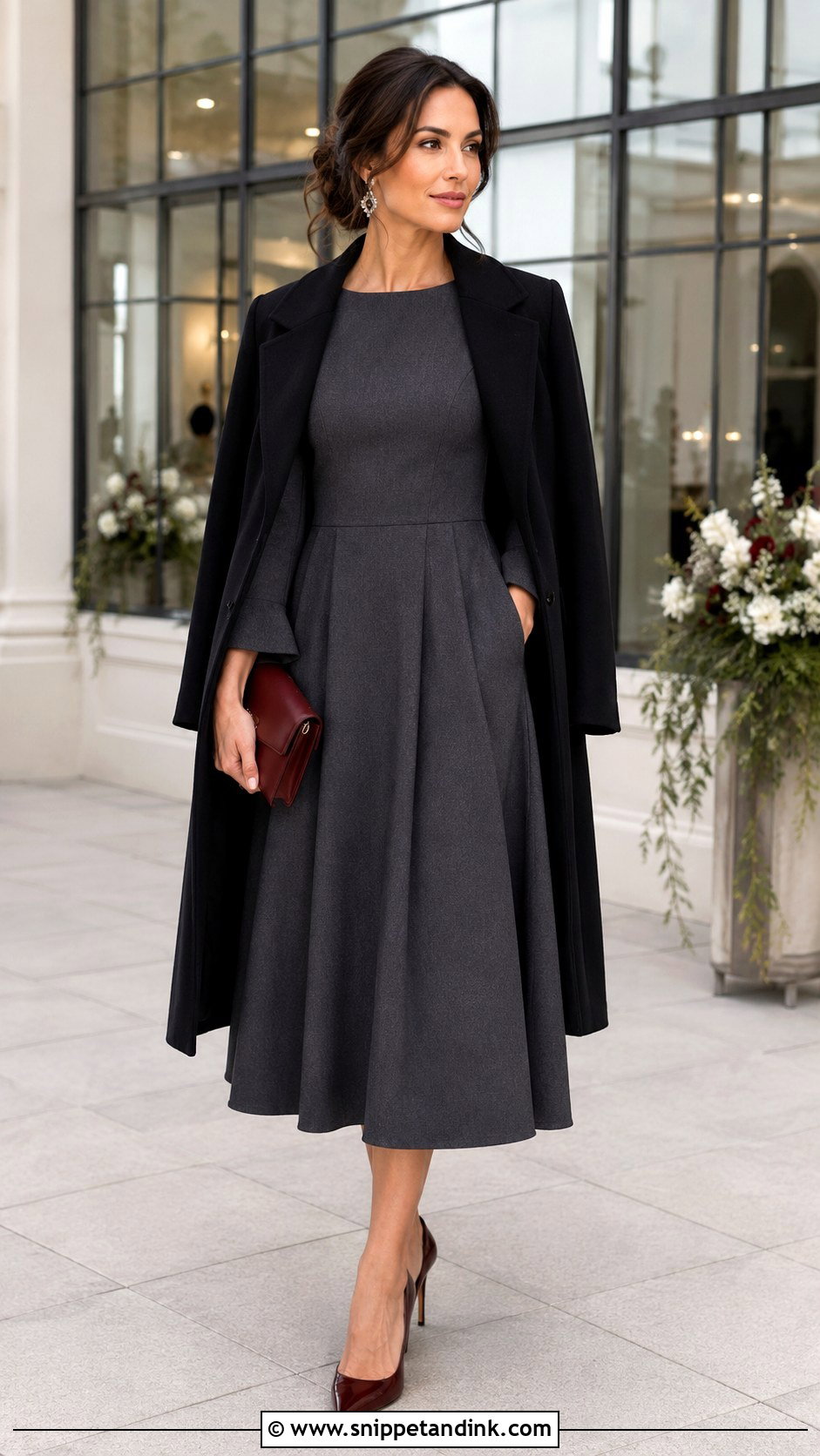Charcoal Gray Fall Wedding Dress With Burgundy Accessories - Snippet and Ink - 20 Fall Wedding Dresses