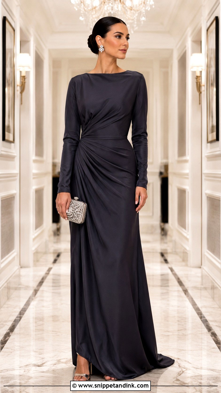 Charcoal Gray Gown With Crystal Clutch - Snippet and Ink - 25 White Tie Wedding Ideas