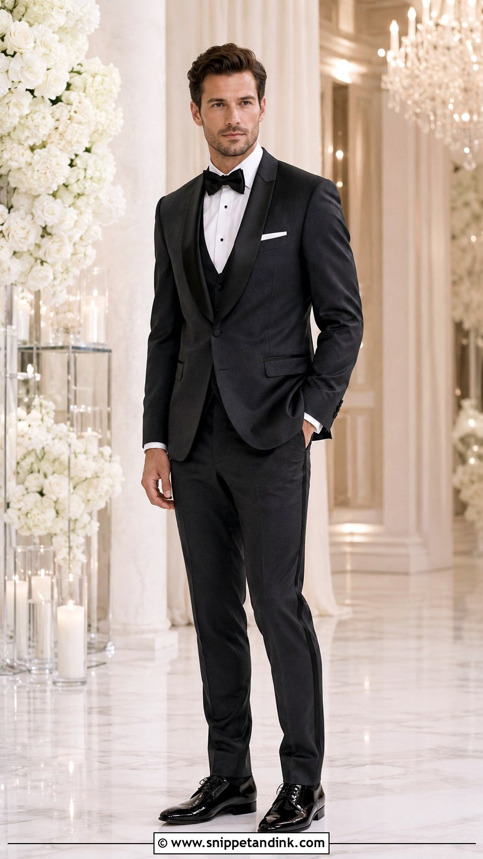 Charcoal Gray Tuxedo With Black Bow Tie - Snippet and Ink - 20 Gray Tuxedo Wedding Ideas