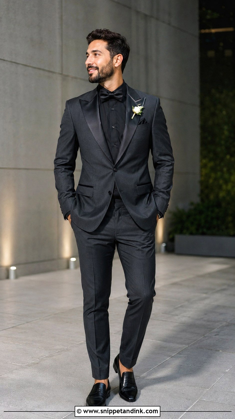 Charcoal Gray Tuxedo With Black Shirt - Snippet and Ink - 20 Gray Tuxedo Wedding Ideas
