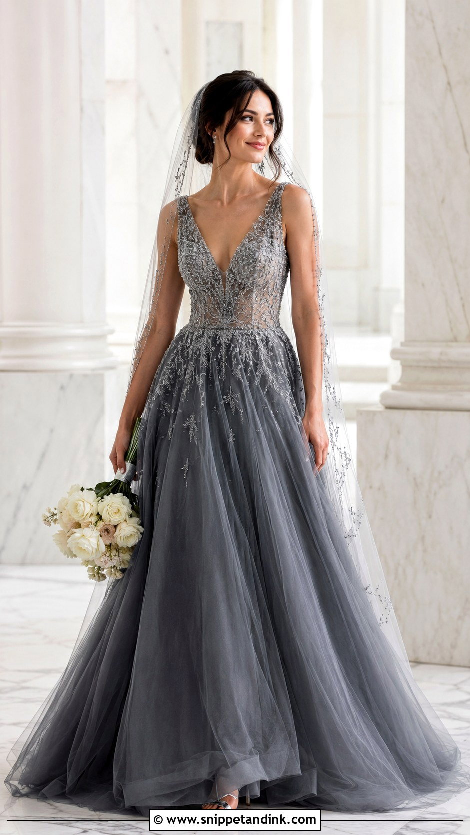 Charcoal Gray Wedding Dress With Beading - Snippet and Ink - 20 Dark Wedding Dresses