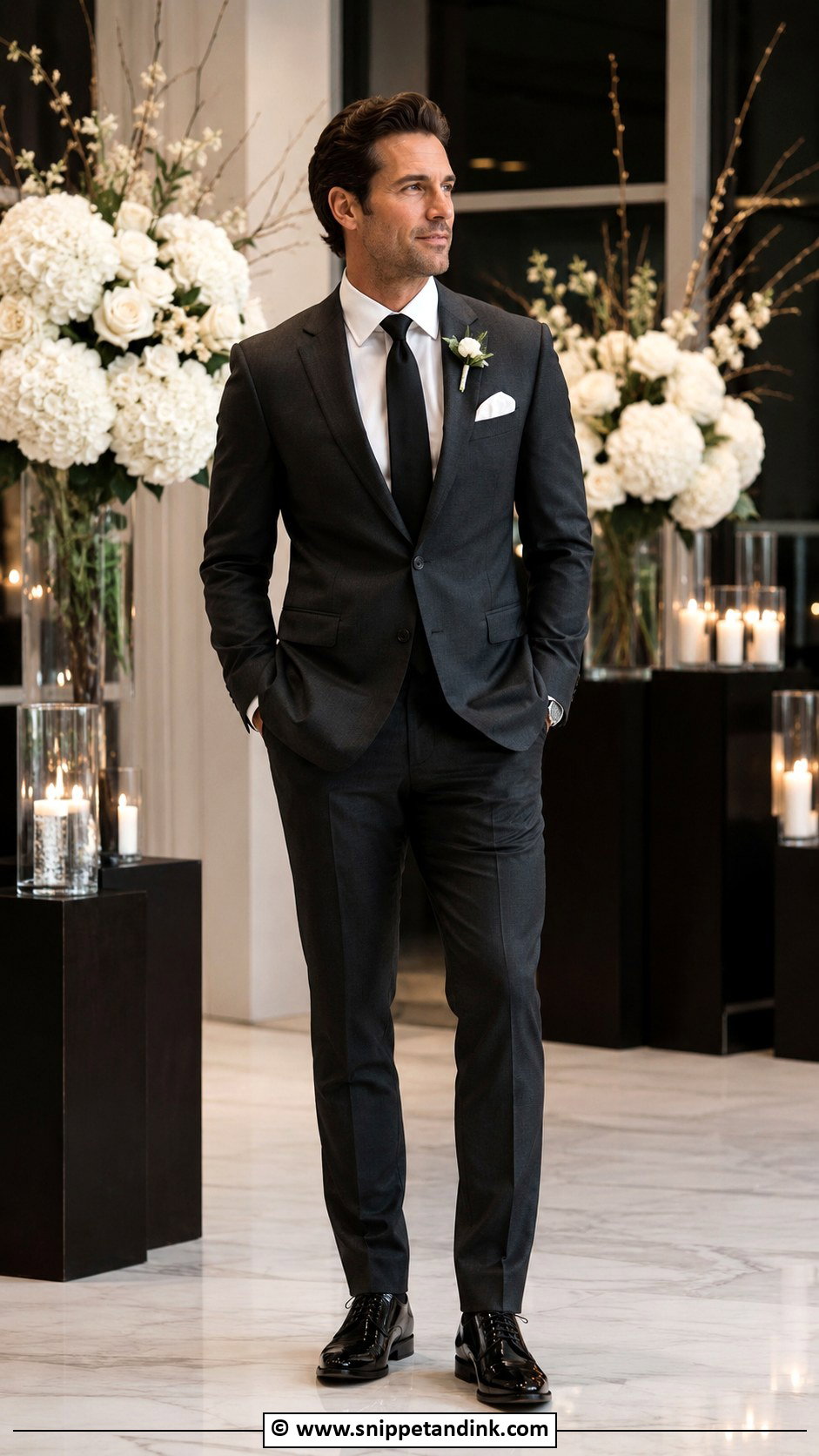Charcoal Grey Suit With Black Shoes - Snippet and Ink - 30 Grey Suit Wedding Ideas