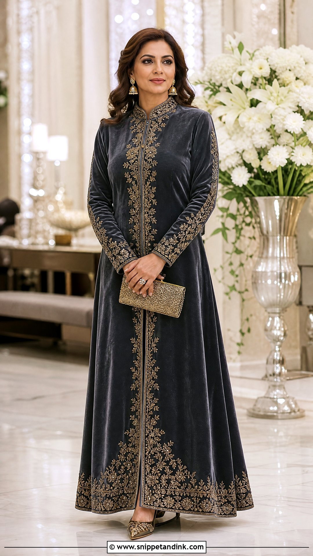 Charcoal Grey Velvet Gown For Winter Wedding - Snippet and Ink - 20 Grey Gown Indian Wedding Ideas