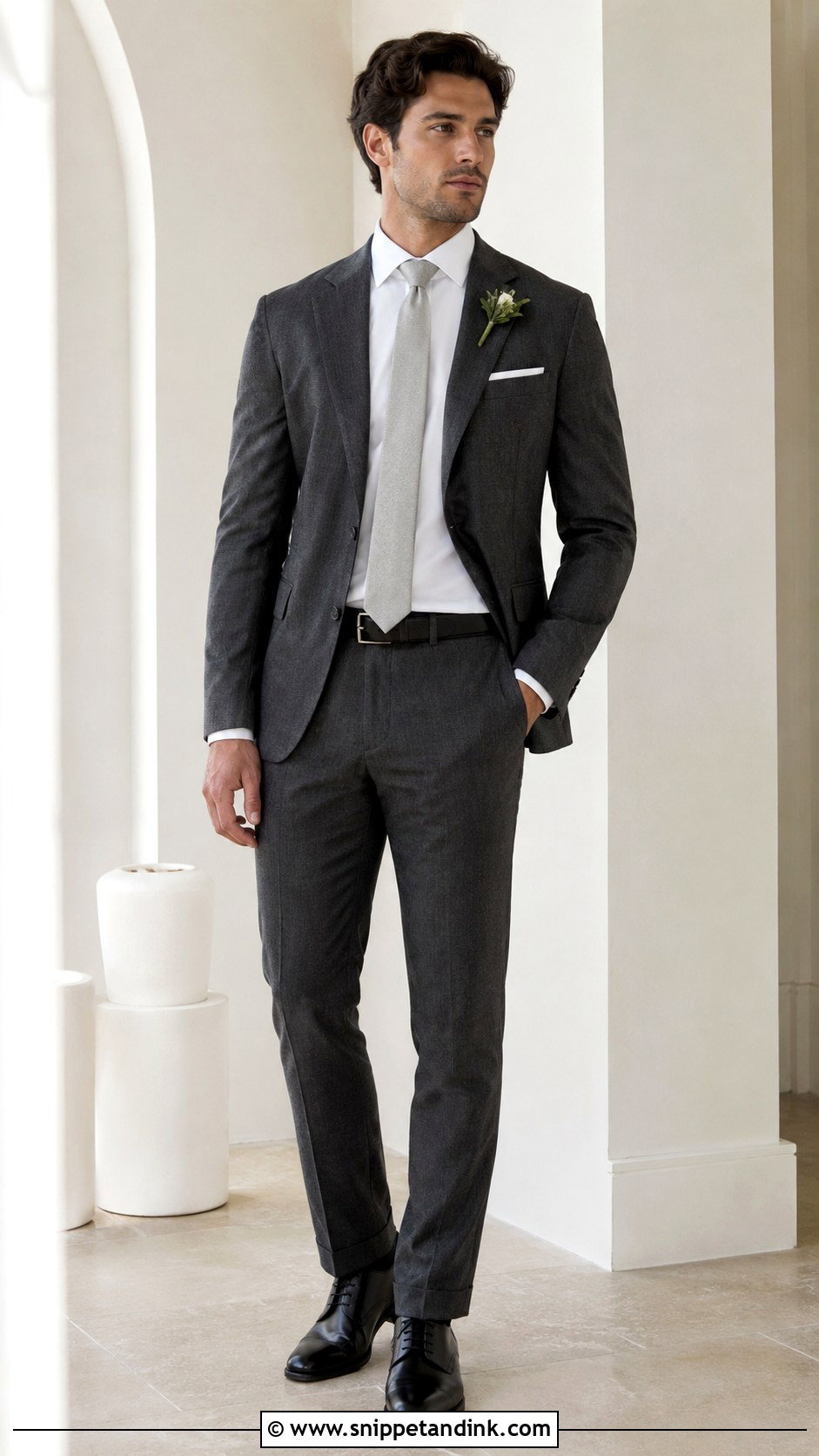 Charcoal Linen Wedding Suit With Black Shoes - Snippet and Ink - 25 Linen Wedding Suit Ideas