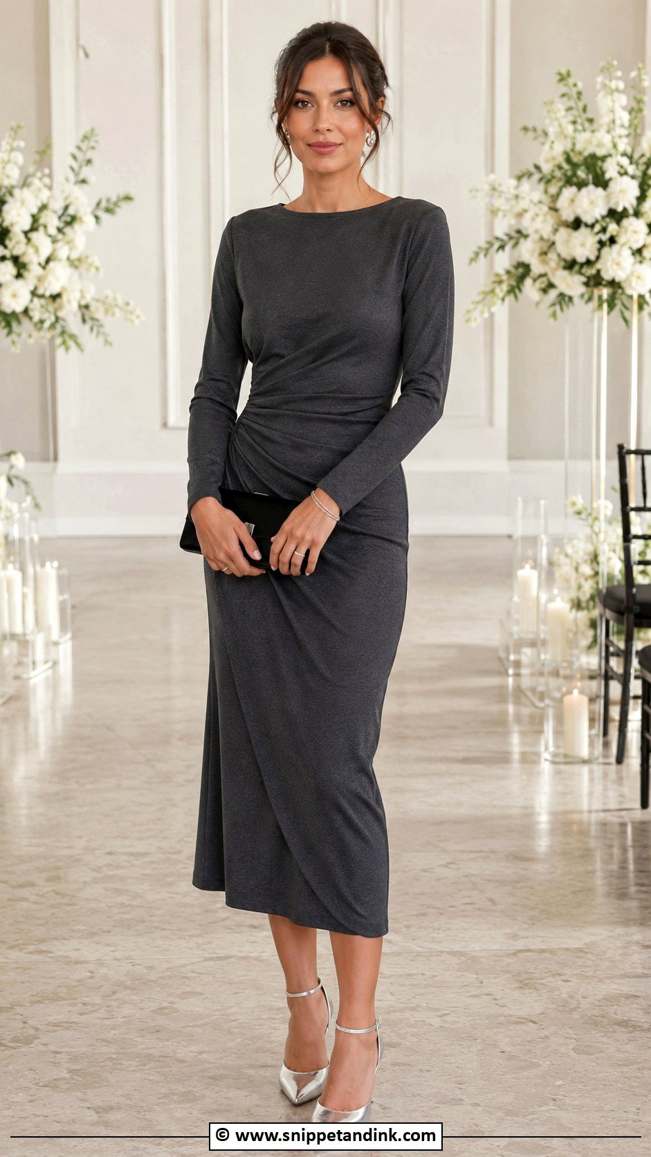 Charcoal Long Sleeve Dress - Snippet and Ink - 30 Fall Wedding Dress Ideas