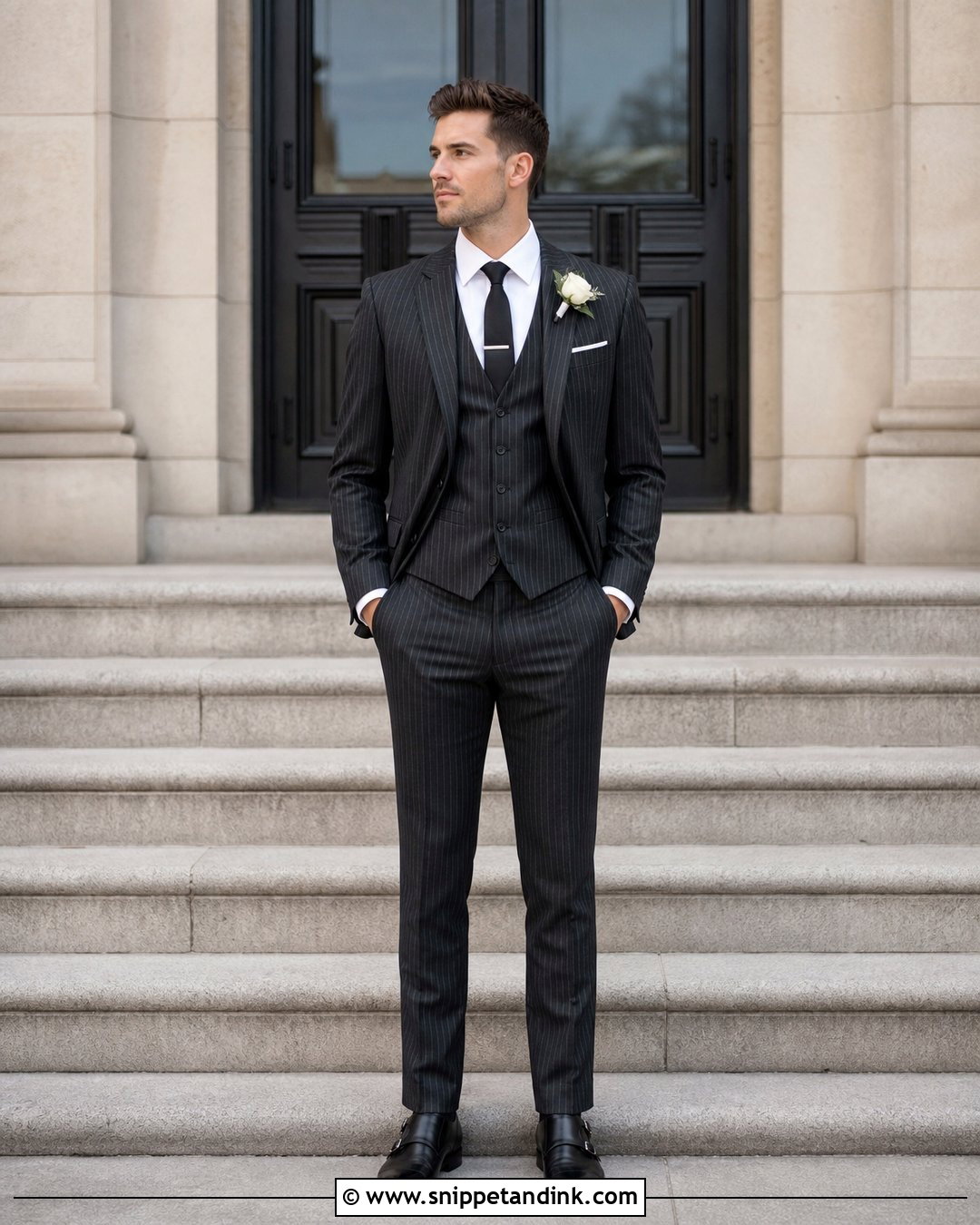 Charcoal Pinstripe Wedding Suit - Snippet and Ink - 20 Dapper Bride Ideas