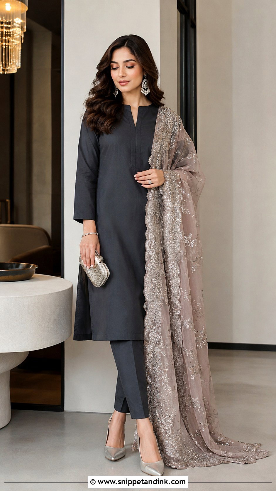Charcoal Plain Suit With Heavy Dupatta - Snippet and Ink - 30 Plain Suit with Heavy Dupatta Ideas