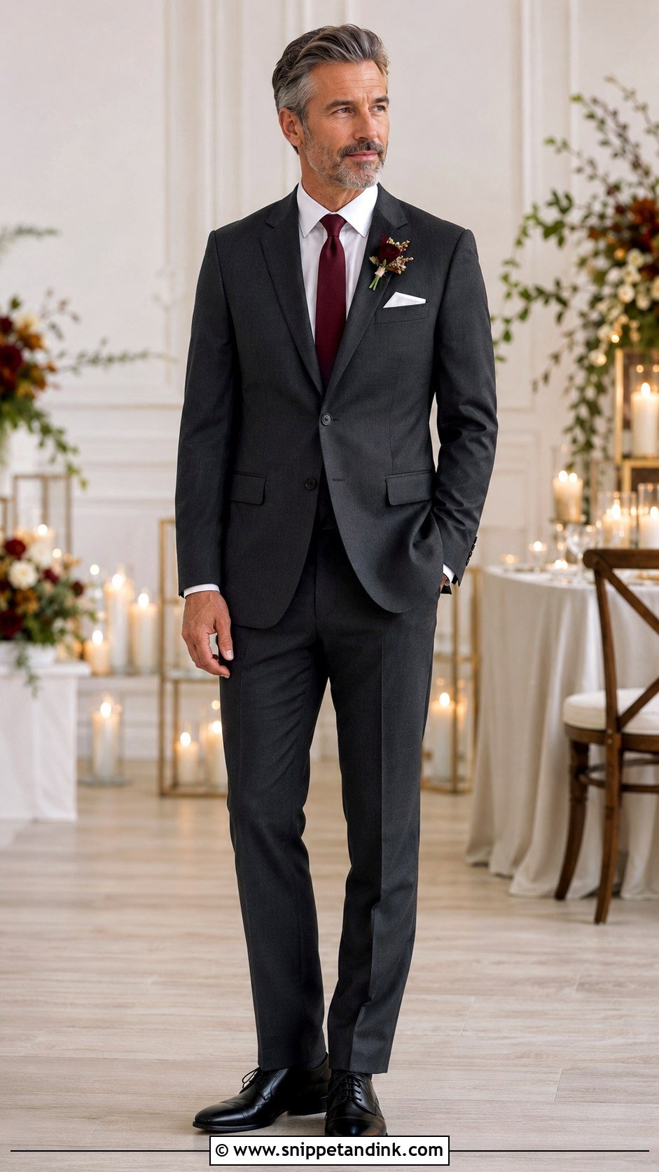Charcoal Suit With Burgundy Tie - Snippet and Ink - 25 Father of the Bride Suit Ideas