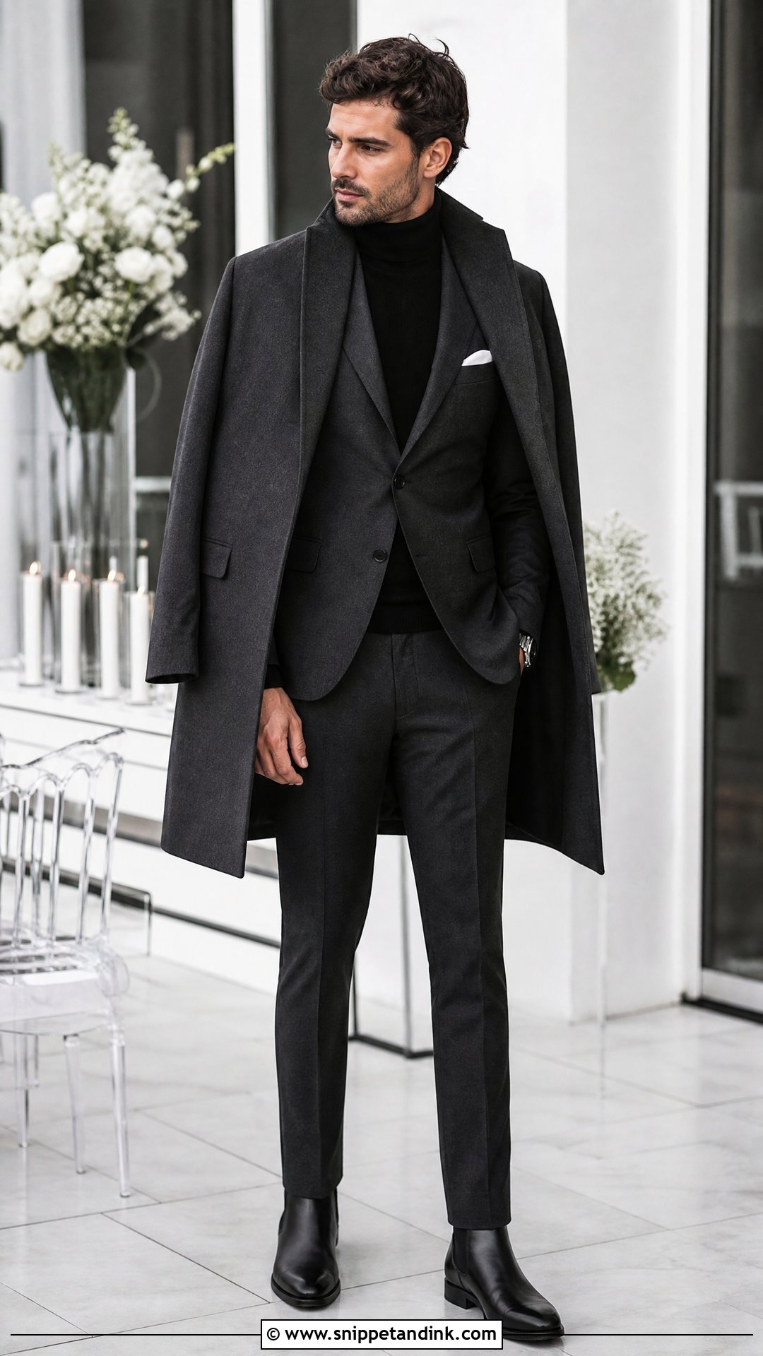 Charcoal Turtleneck Winter Wedding Suit - Snippet and Ink - 20 Winter Wedding Suit Ideas