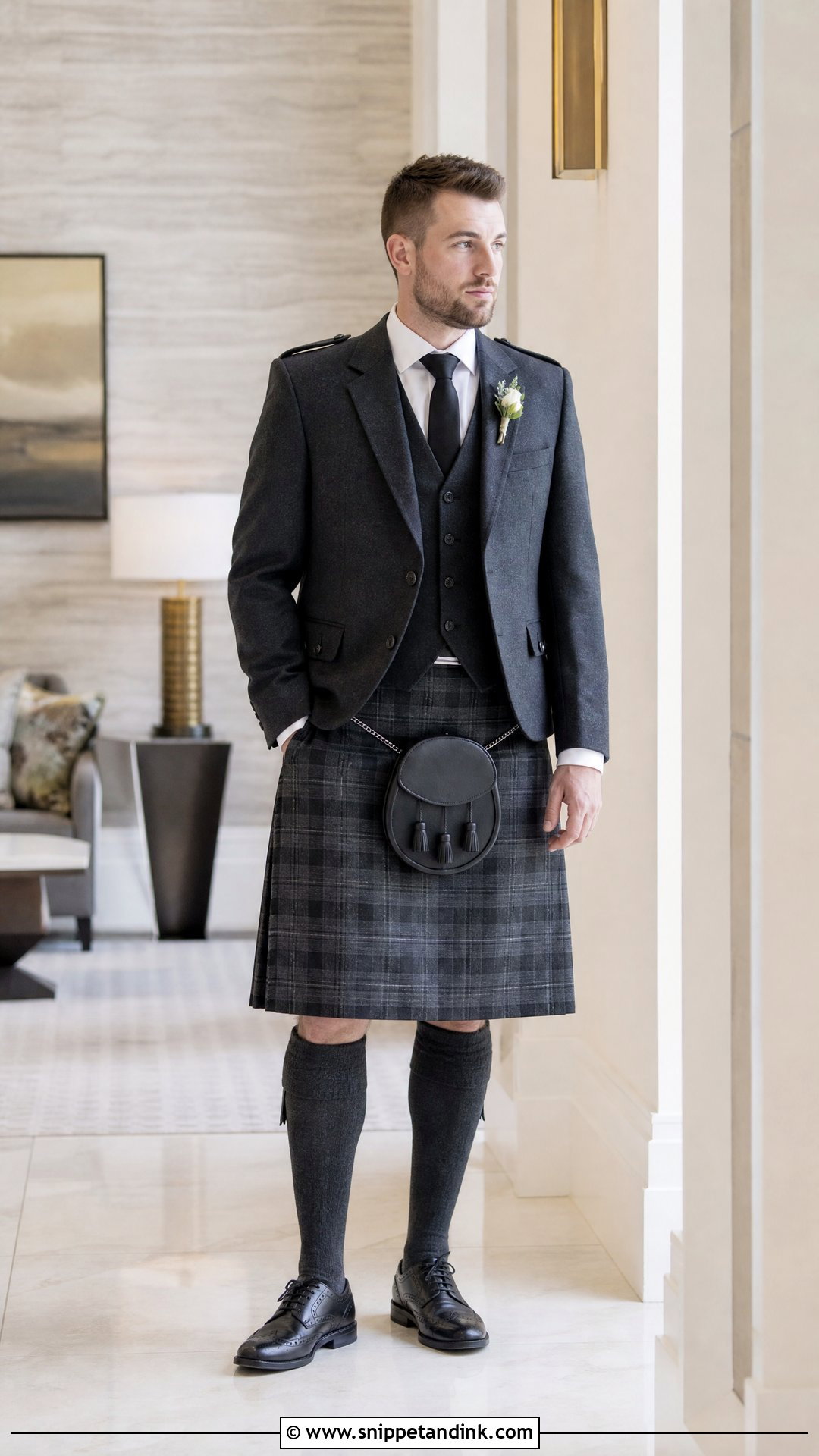 Charcoal Wedding Kilt Outfit - Snippet and Ink - 20 Wedding Kilt Ideas