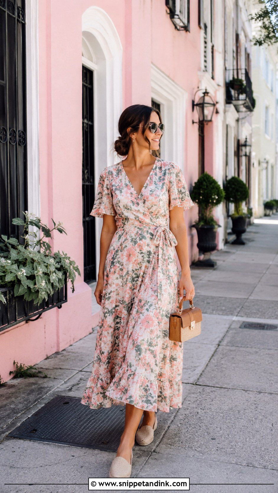 Charleston Floral Midi Dress Outfit - Snippet and Ink - 20 Charleston Bachelorette Party Outfits