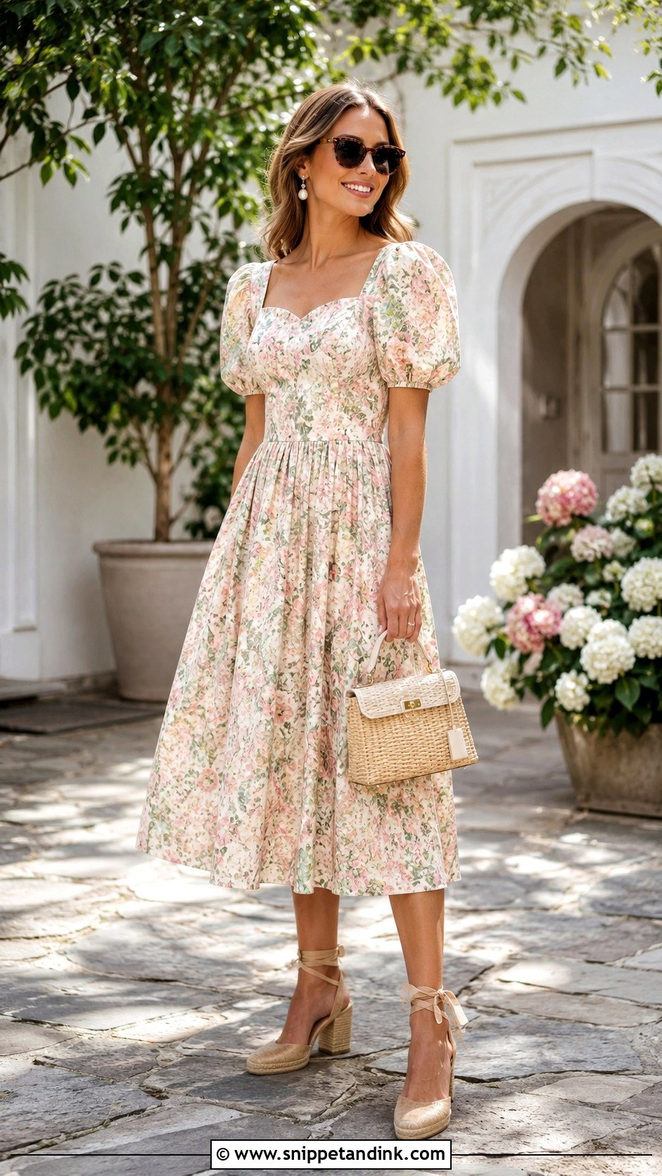 Charleston Garden Party Puff Sleeve Dress Outfit - Snippet and Ink - 20 Charleston Bachelorette Party Outfits