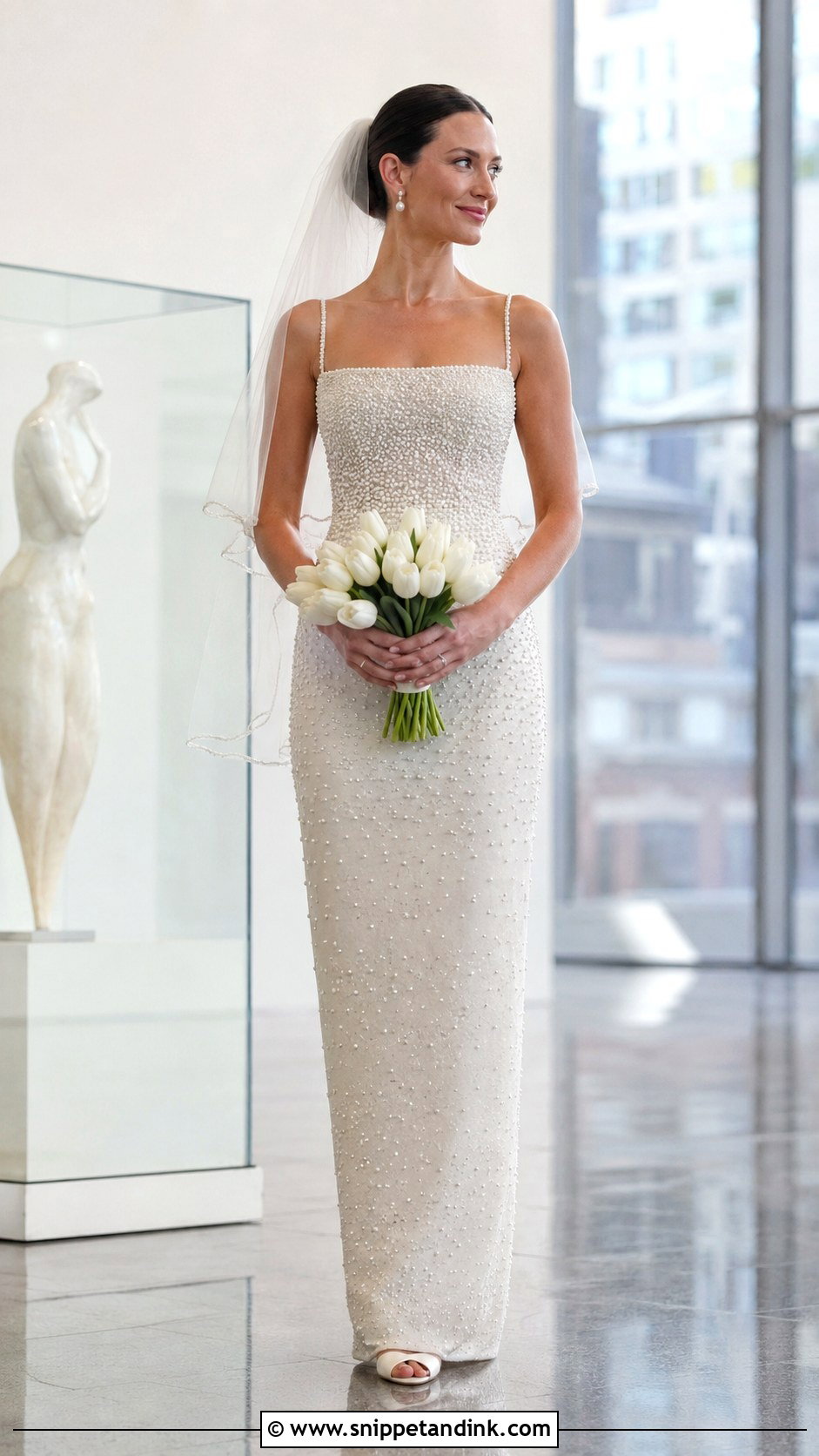 Charlotte York Pearl Beaded Column Wedding Dress - Snippet and Ink - 20 Charlotte York Wedding Dress Ideas