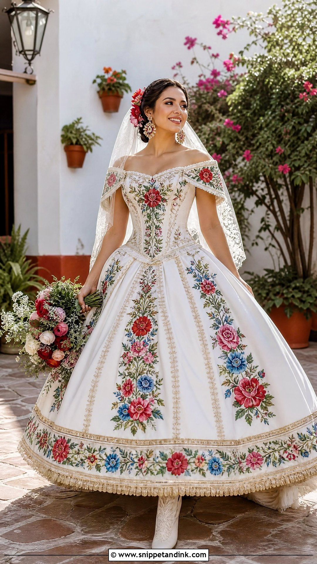 Charro Ball Gown With Floral Embroidery - Snippet and Ink - 25 Charro Wedding Dress Ideas