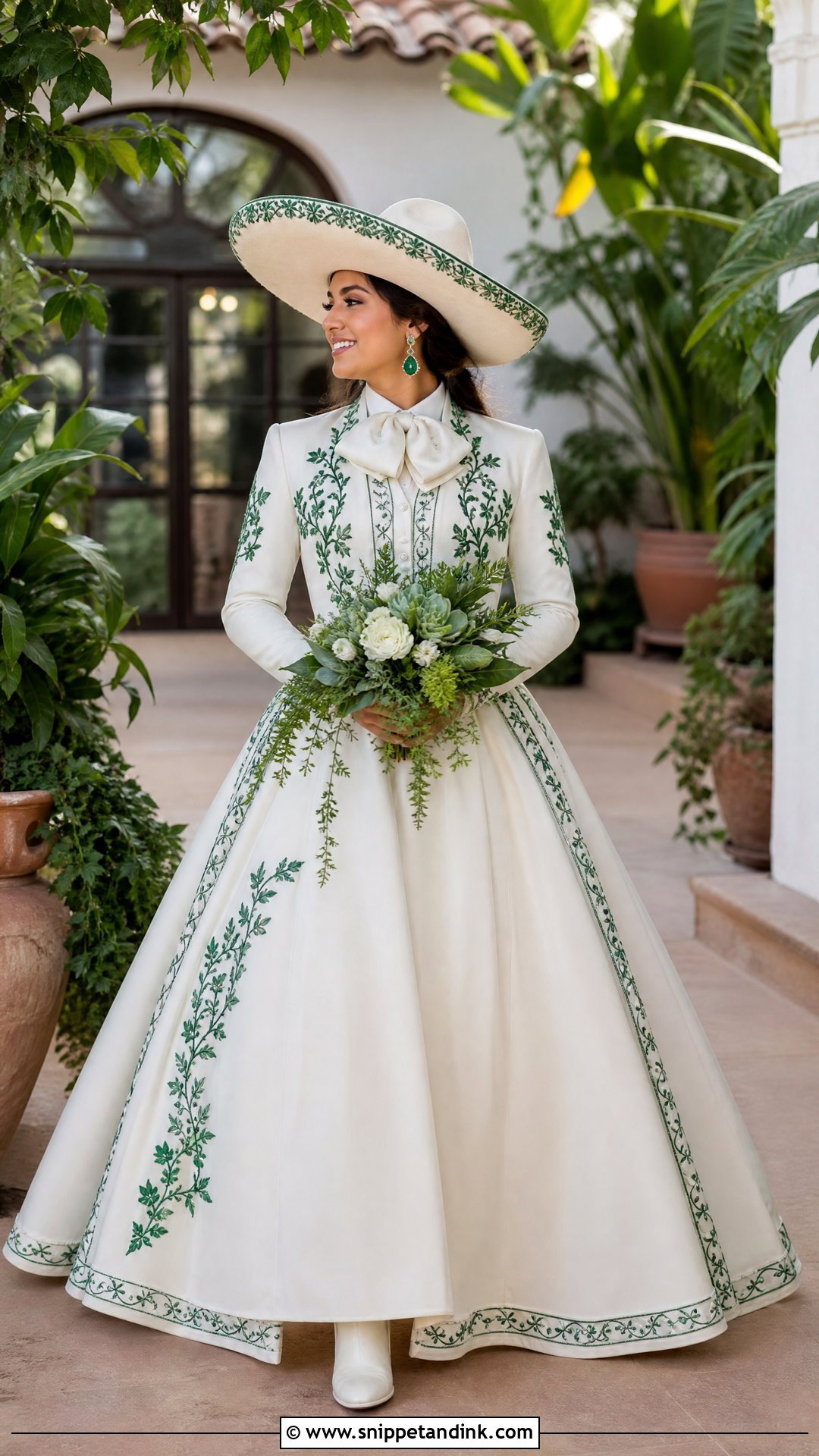 Charro Wedding Dress With Green Embroidery - Snippet and Ink - 25 Charro Wedding Dress Ideas