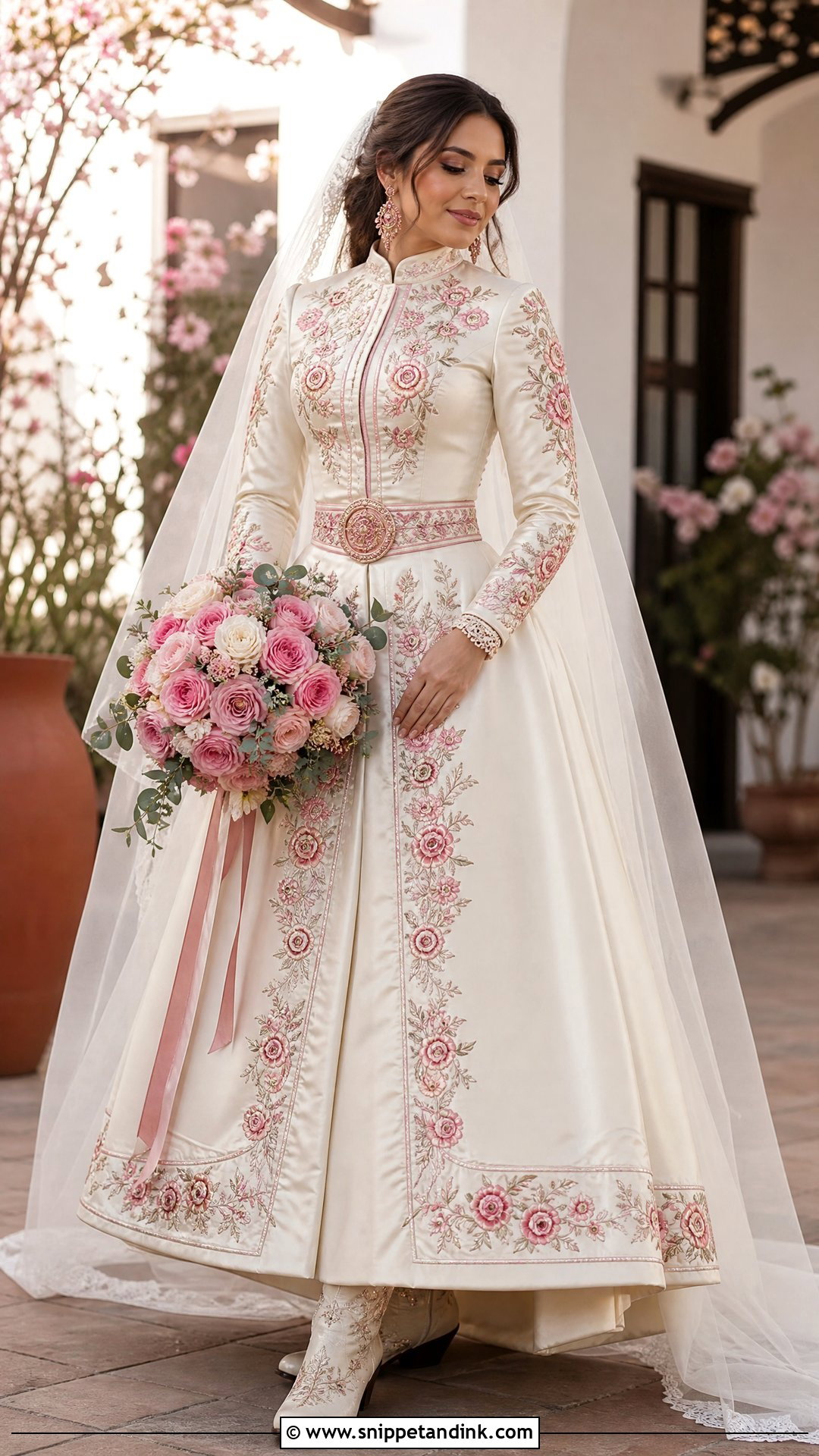 Charro Wedding Dress With Pink Floral Embroidery - Snippet and Ink - 25 Charro Wedding Dress Ideas