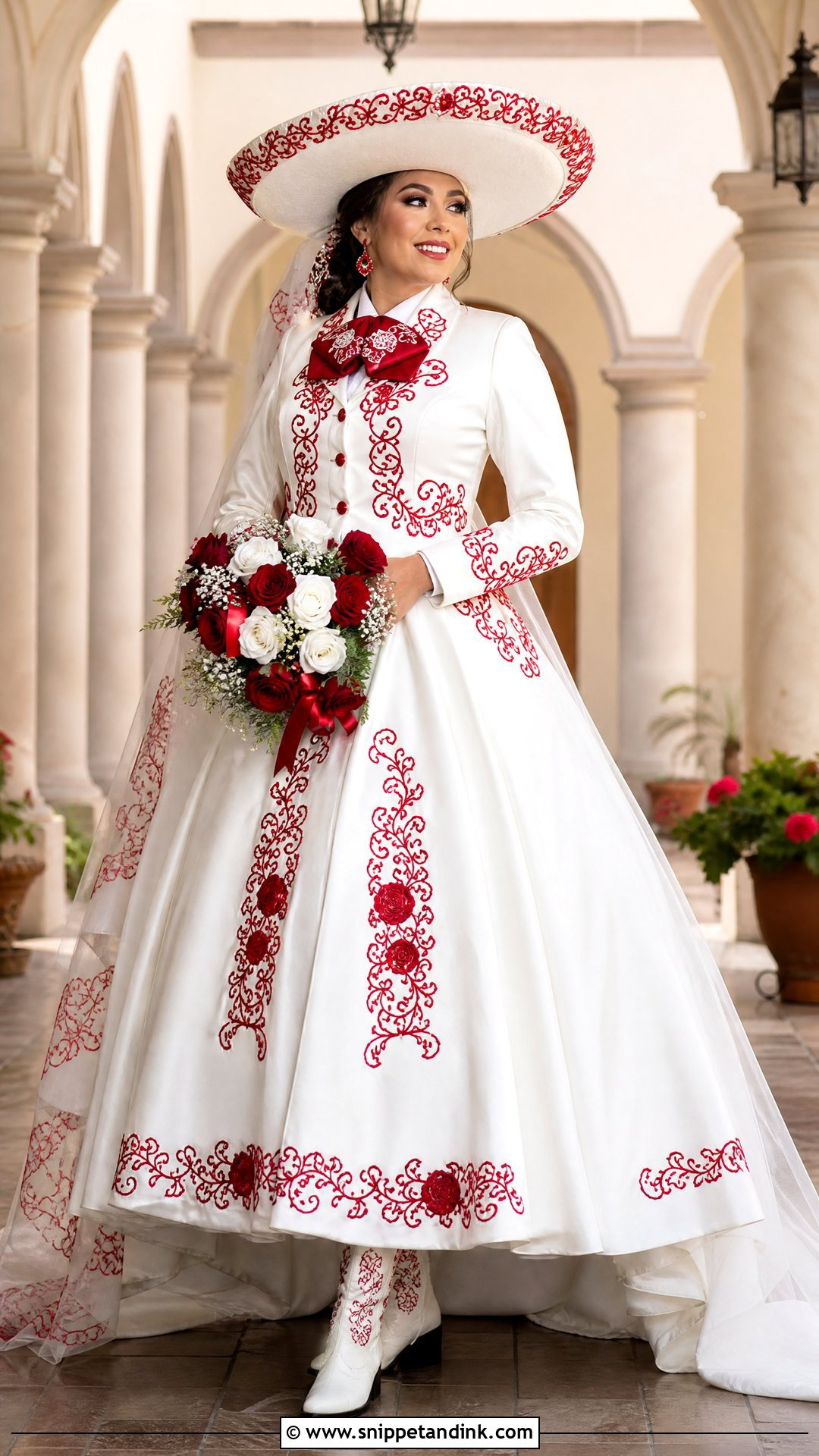 Charro Wedding Dress With Red Embroidery - Snippet and Ink - 25 Charro Wedding Dress Ideas