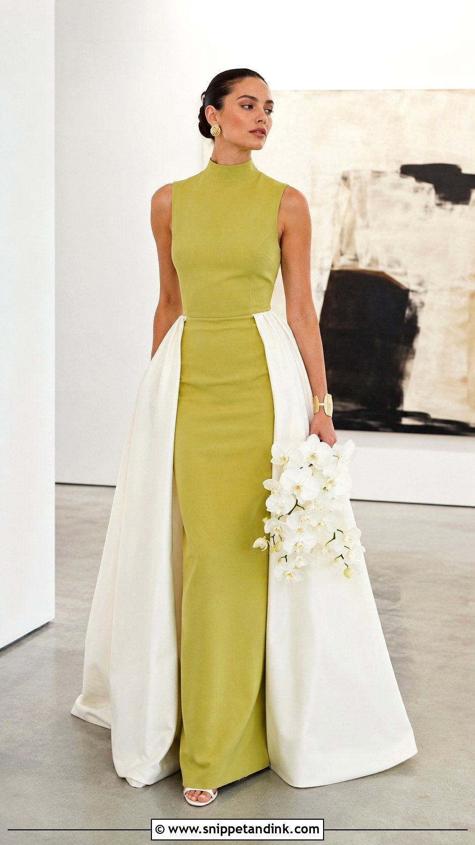 Chartreuse Green Column Wedding Dress - Snippet and Ink - 20 Green Bride Dress Ideas