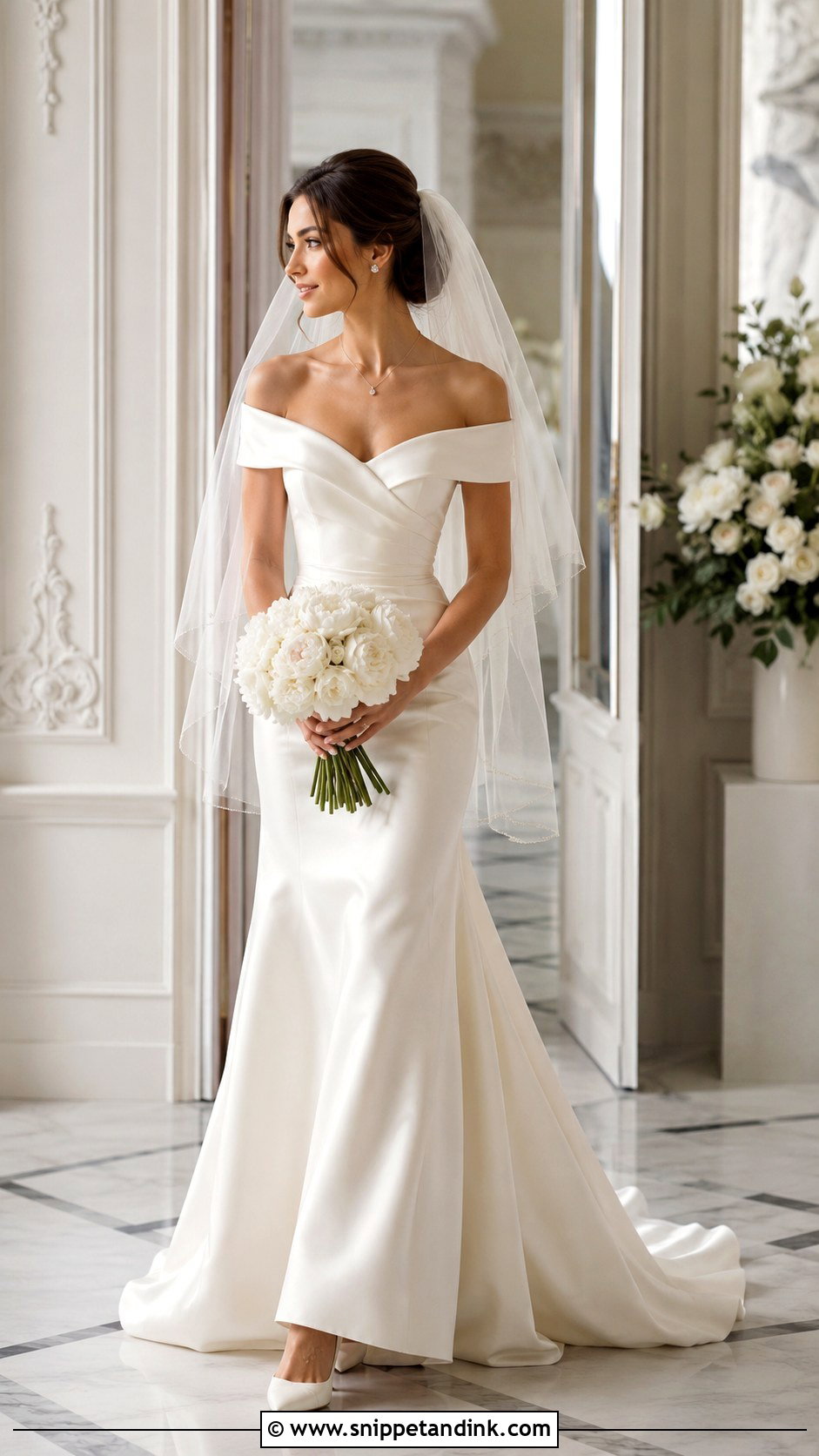 Cheap Off Shoulder Satin Wedding Dress - Snippet and Ink - 20 Cheap Wedding Dresses Online