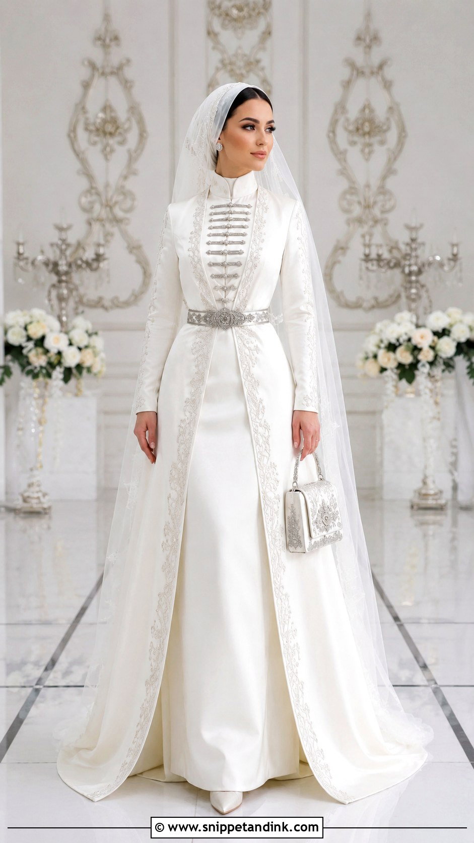 Chechen Wedding Dress With Decorative Chest Panel - Snippet and Ink - 20 Chechen Wedding Dresses