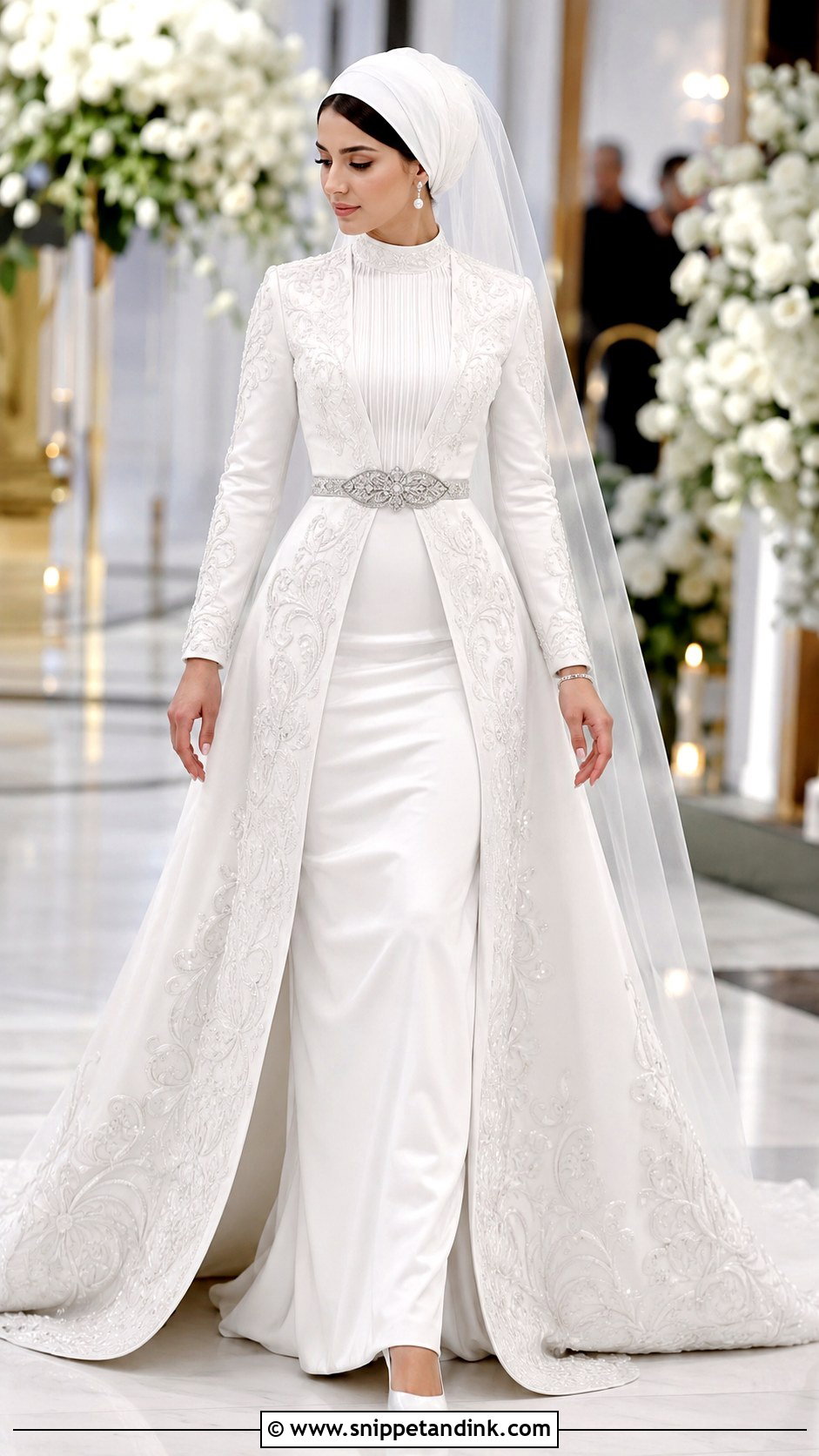 Chechen Wedding Dress With Open Front Overskirt - Snippet and Ink - 20 Chechen Wedding Dresses