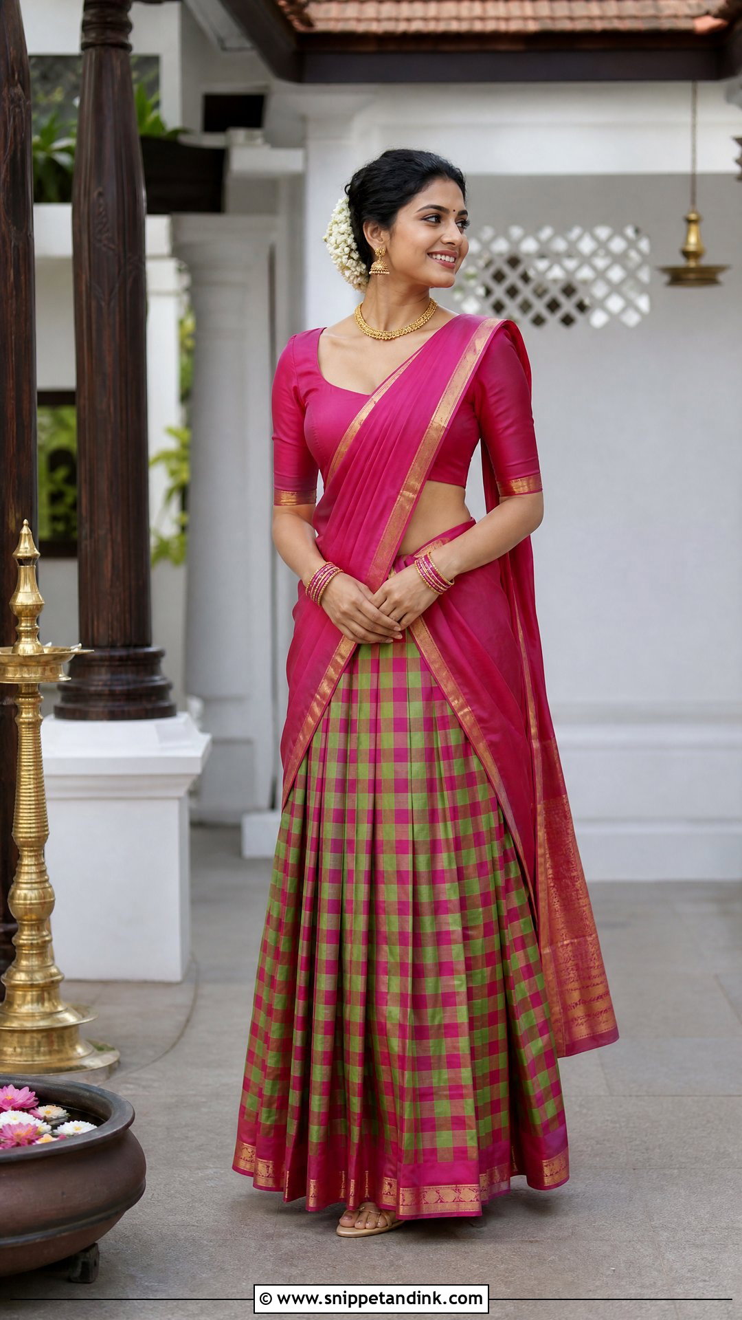 Checked Silk Wedding Thavani - Snippet and Ink - 20 Thavani Styles for Wedding