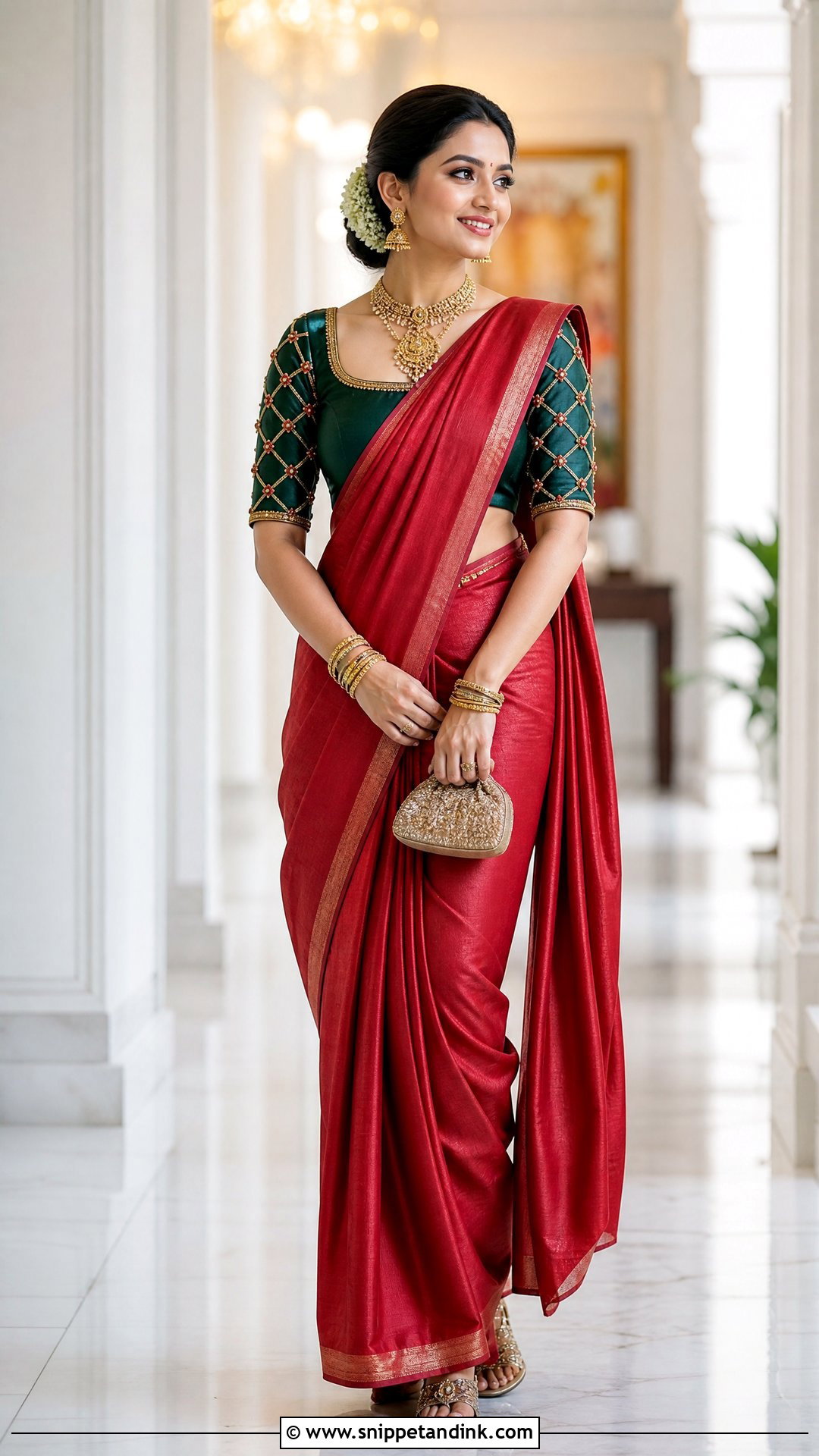 Checkered Sleeve Bridal Blouse Maggam Work Design - Snippet and Ink - 20 Latest Bridal Blouse Maggam Work Designs