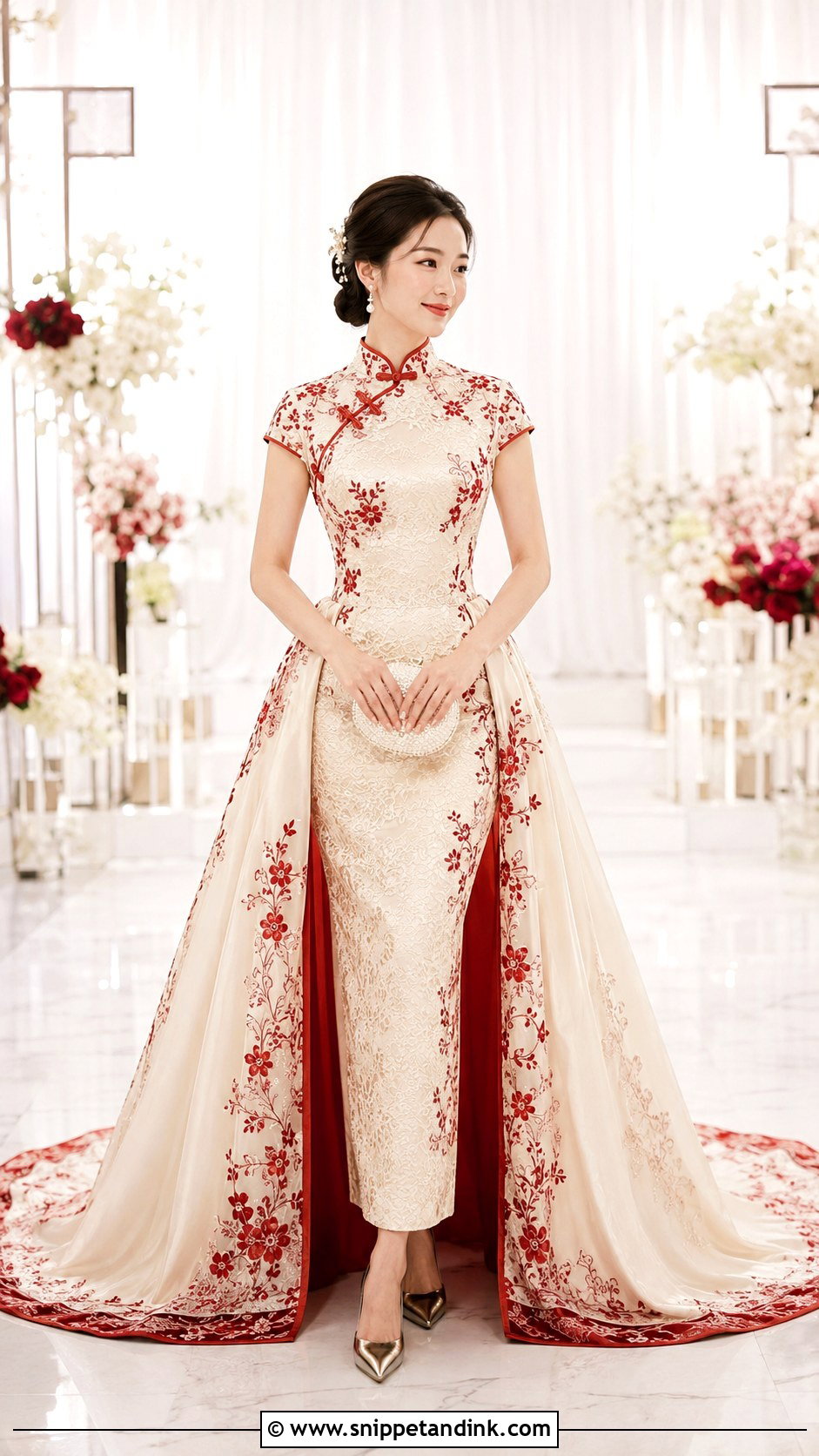 Cheongsam Wedding Dress With Detachable Train - Snippet and Ink - 20 Cheongsam Wedding Dress Ideas
