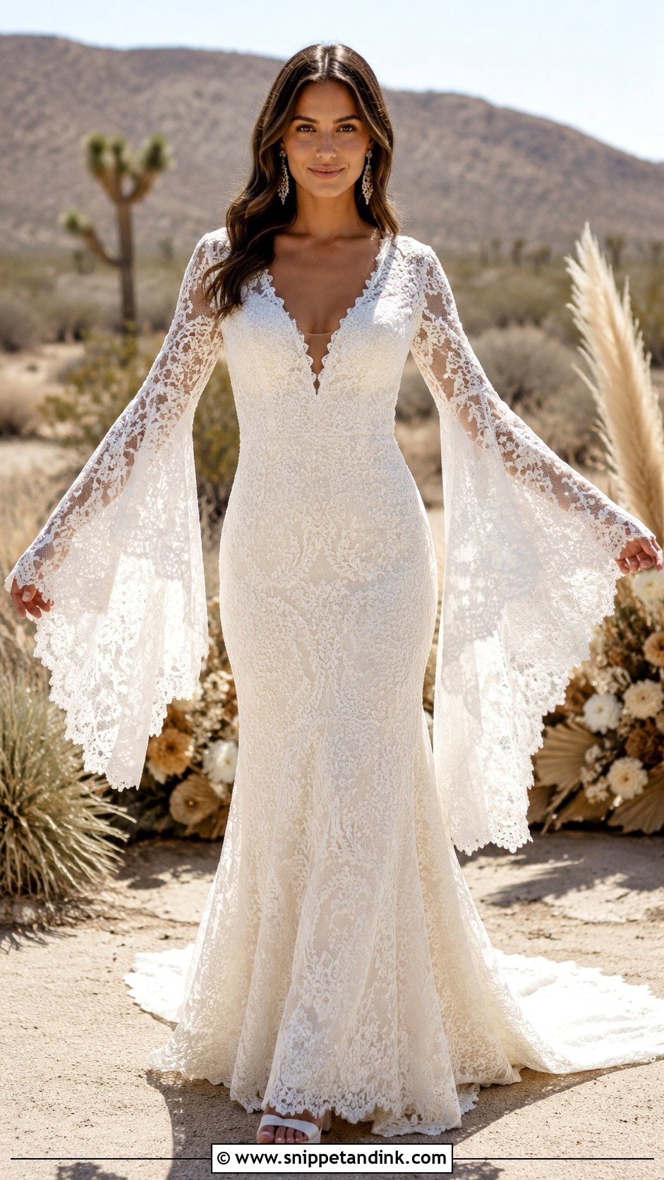Cher Bell Sleeve Wedding Dress - Snippet and Ink - 20 Cher Wedding Dress Ideas
