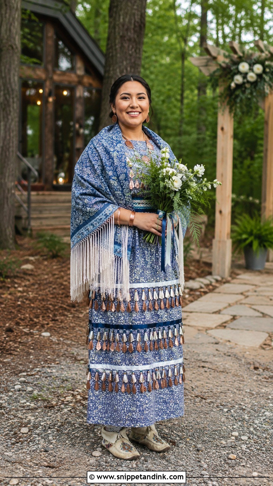 Cherokee Tear Wedding Dress With Pucker Toe Moccasins - Snippet and Ink - 20 Native Wedding Dress Ideas