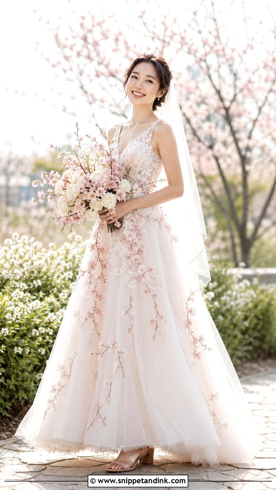 Cherry Blossom A Line Wedding Dress - Snippet and Ink - 20 Cherry Blossom Wedding Dress Ideas