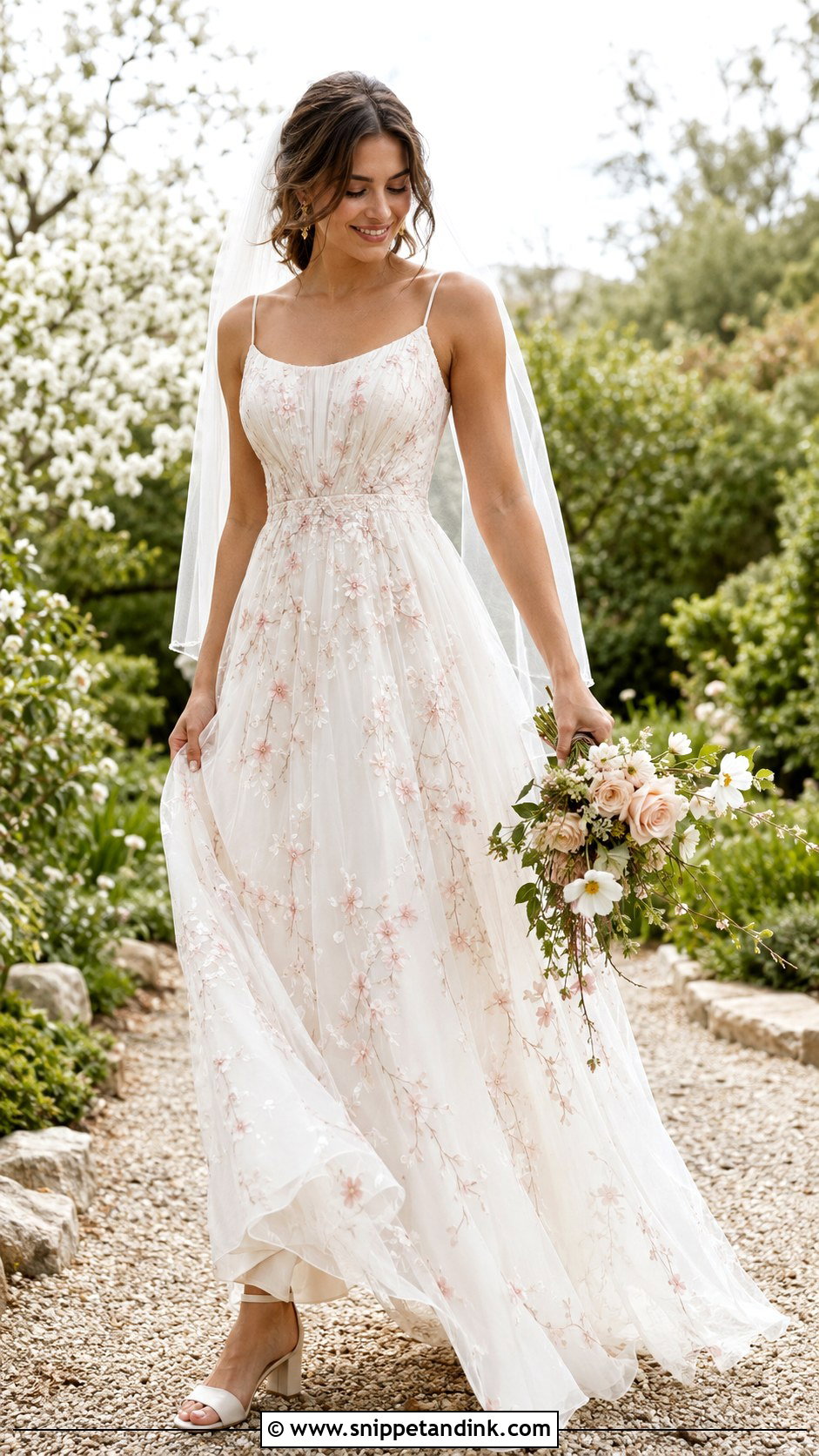 Cherry Blossom Chiffon Wedding Dress - Snippet and Ink - 20 Cherry Blossom Wedding Dress Ideas