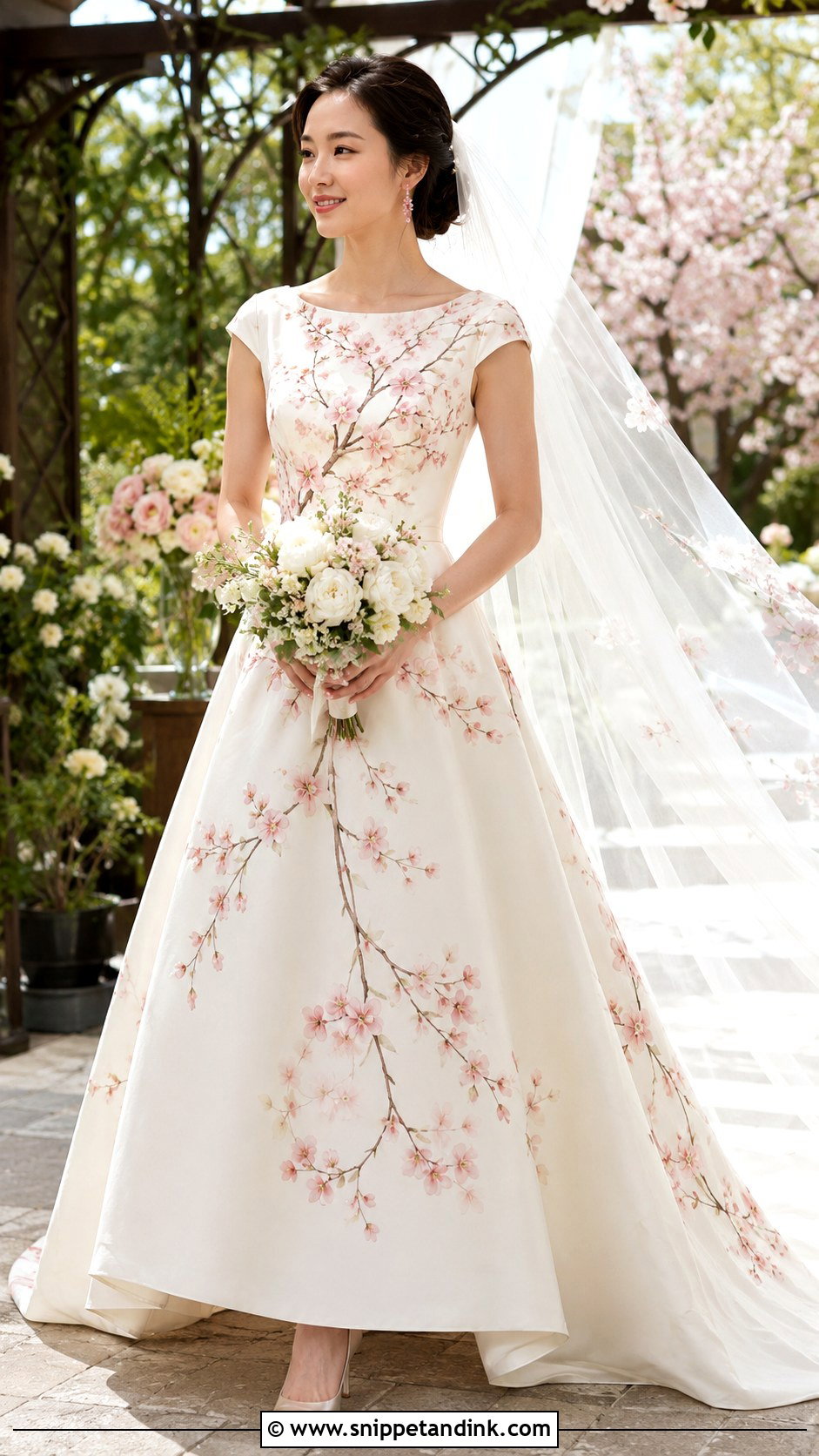 Cherry Blossom Hand Painted Wedding Dress - Snippet and Ink - 20 Hand Painted Wedding Dress Ideas